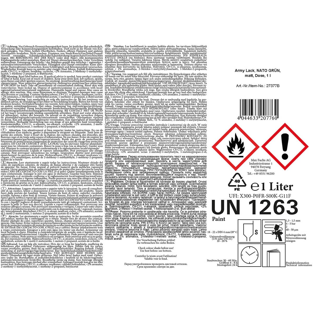 Vojenská barva v plechovce MFH 1 l - NATO Green