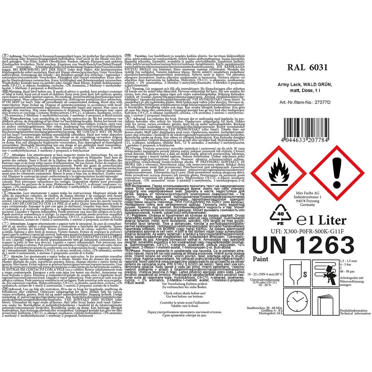 Vojenská barva v plechovce MFH 1 l - Forest Green