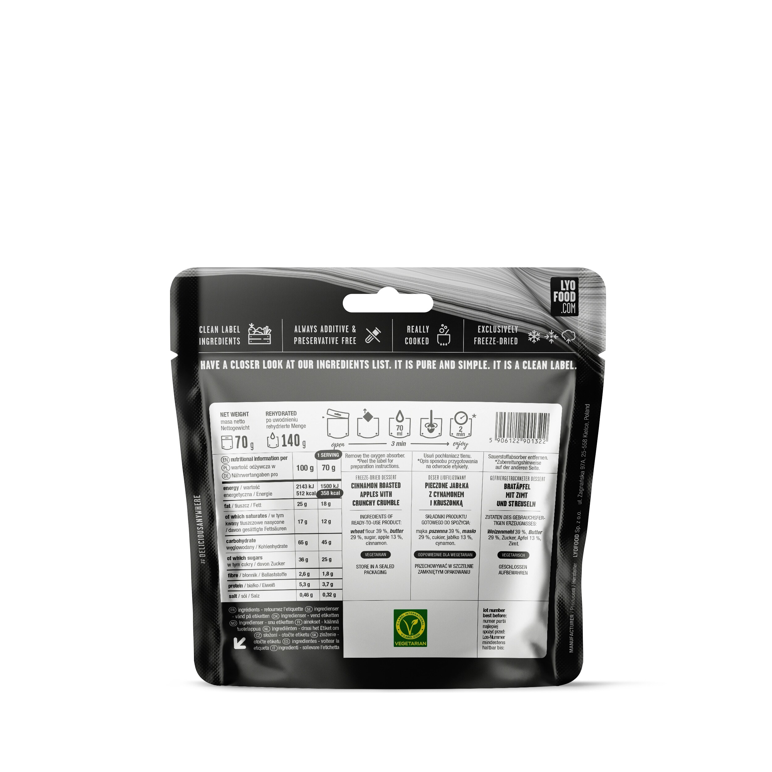 Lyofilizované jídlo LYOFOOD Drobenka s jablkem 70 g/358 kcal
