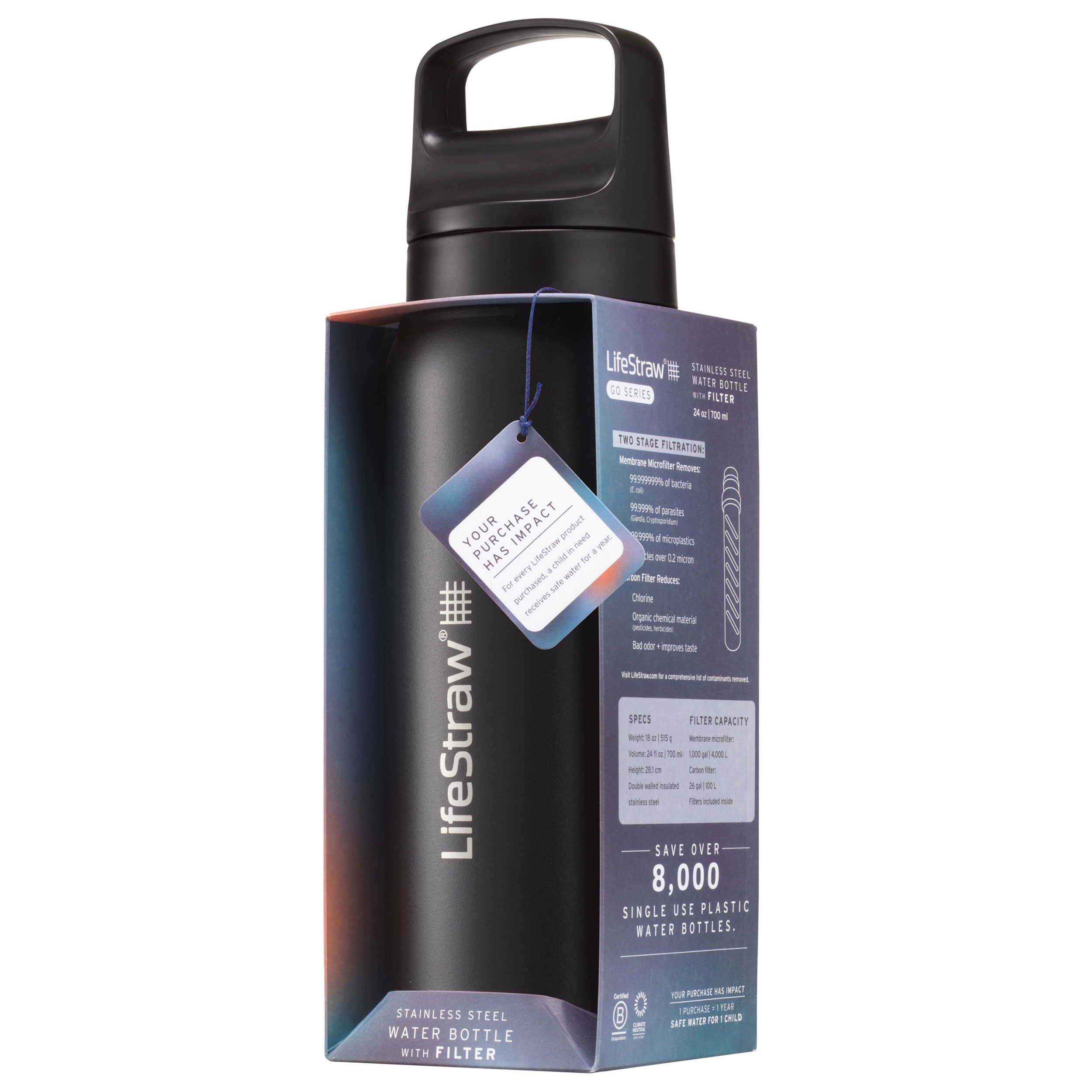 Láhev s filtrem LifeStraw Go 2.0 Stainless Steel 700 ml - Nordic Noir