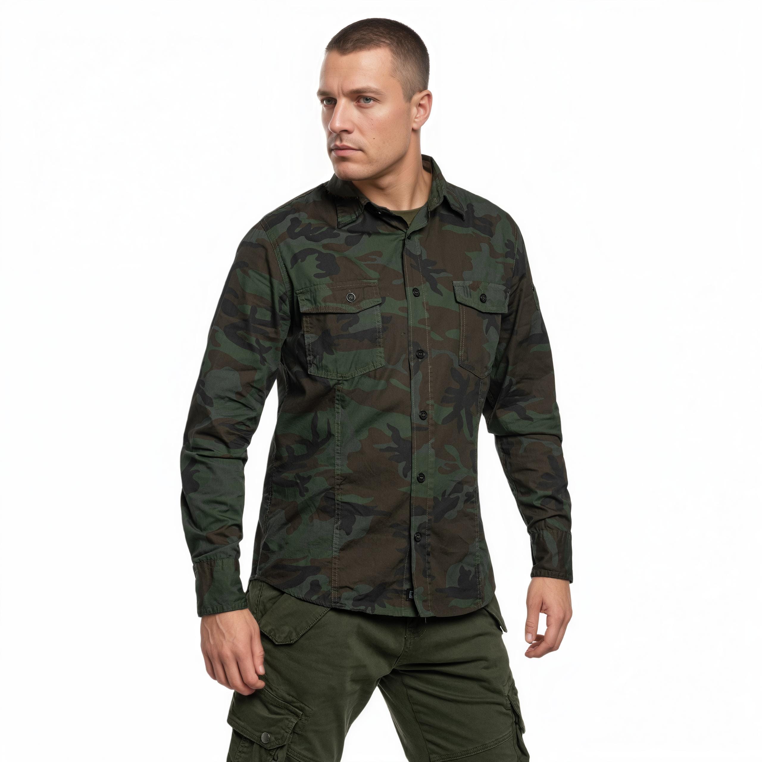 Košile Brandit Slim Fit Long Sleeve - Woodland