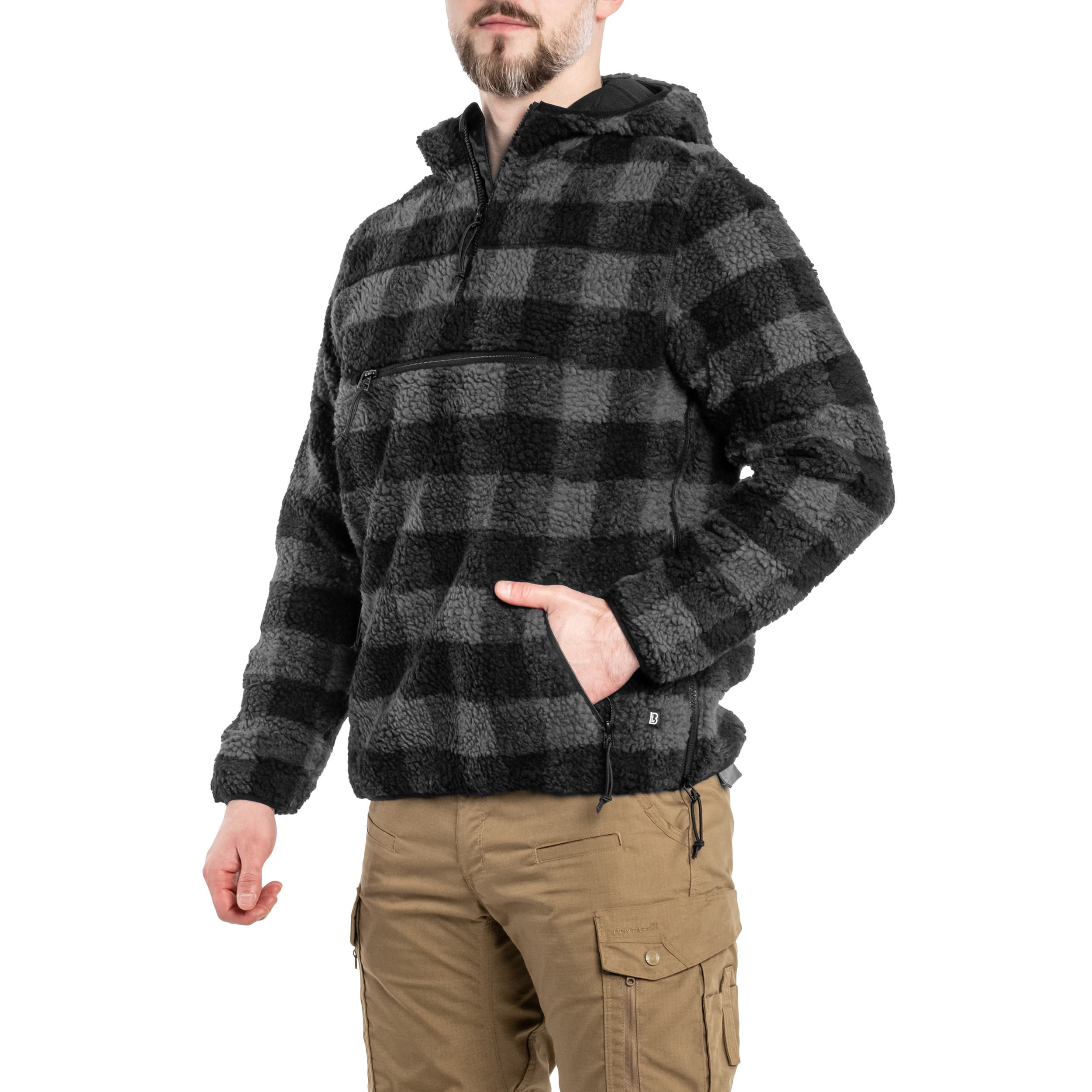 Fleesový pulovr Brandit Teddyfleece Worker Pullover - Black/Grey