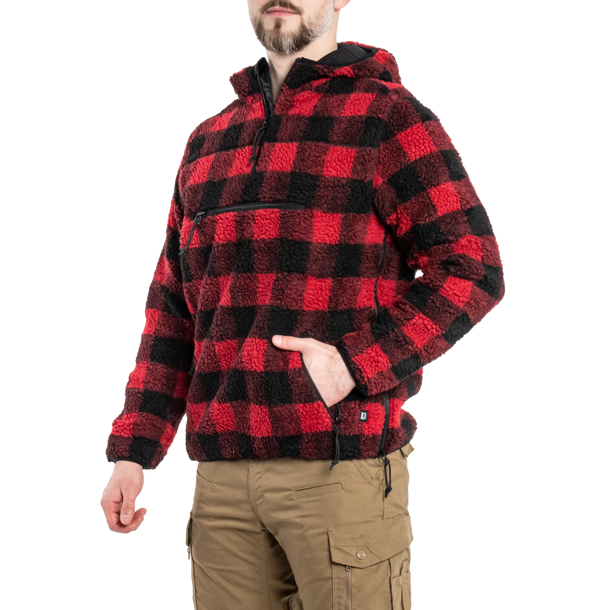 Fleesový pulovr Brandit Teddyfleece Worker Pullover - Red/Black