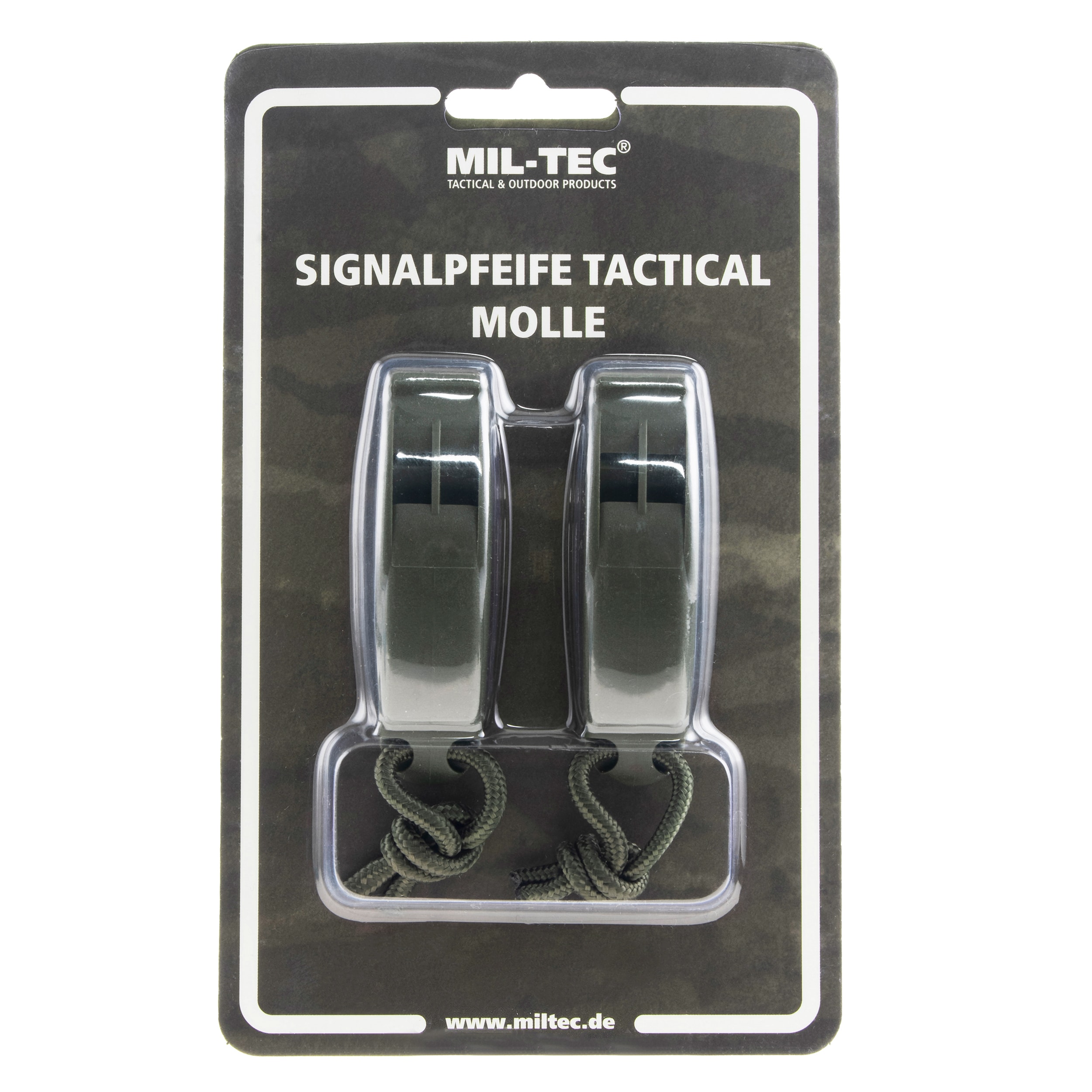 Poplašná píšťalka Mil-Tec Signaling Whistle Tactical MOLLE Olive - 2 ks