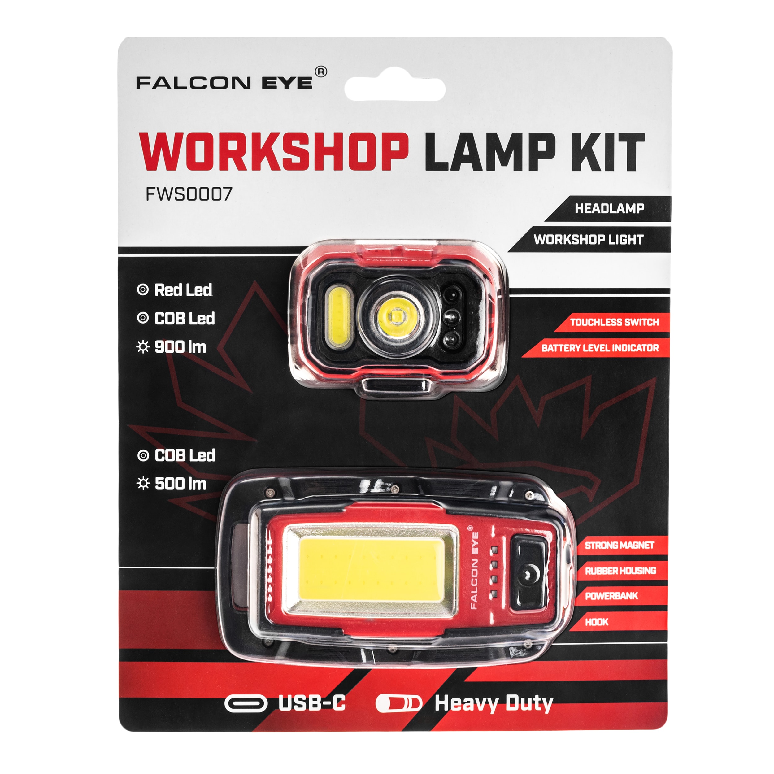 Sada svítilen Mactronic Falcon Eye - čelovka 900 lumenů + dílenská svítilna s funkcí powerbanky 500 lumenů