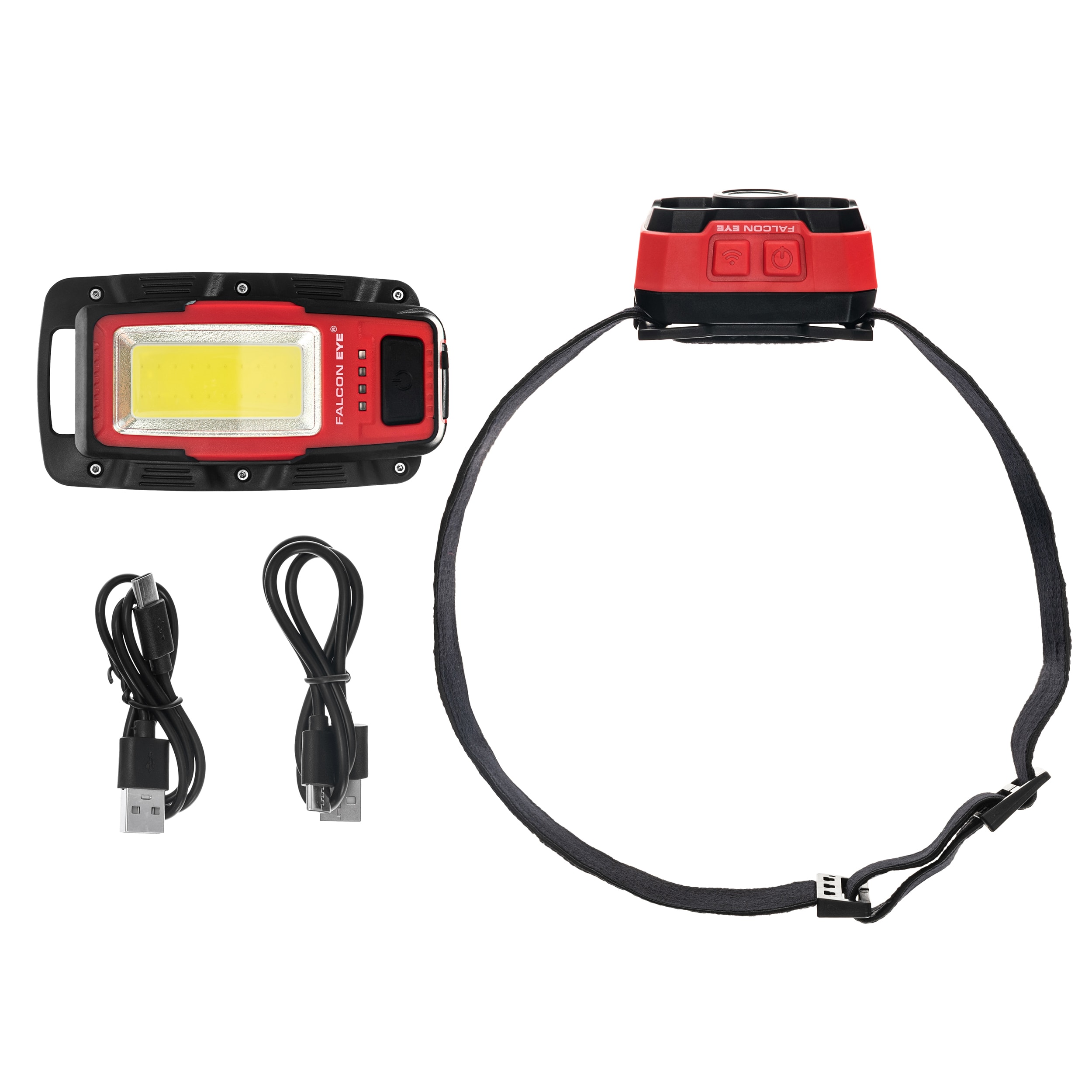 Sada svítilen Mactronic Falcon Eye - čelovka 900 lumenů + dílenská svítilna s funkcí powerbanky 500 lumenů