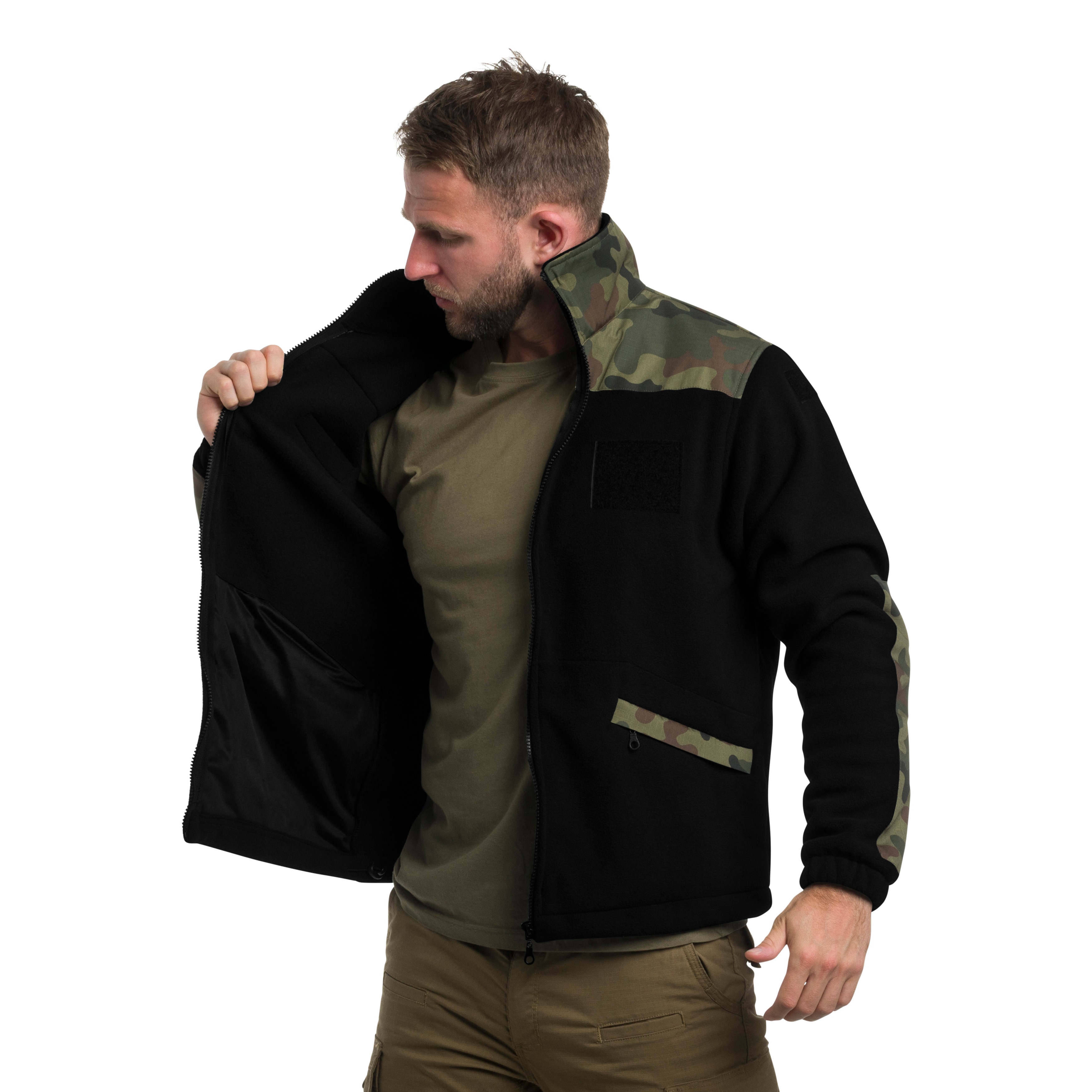 Fleesová mikina Maxtex Standard – Černá/wz.93 Pantera PL Woodland