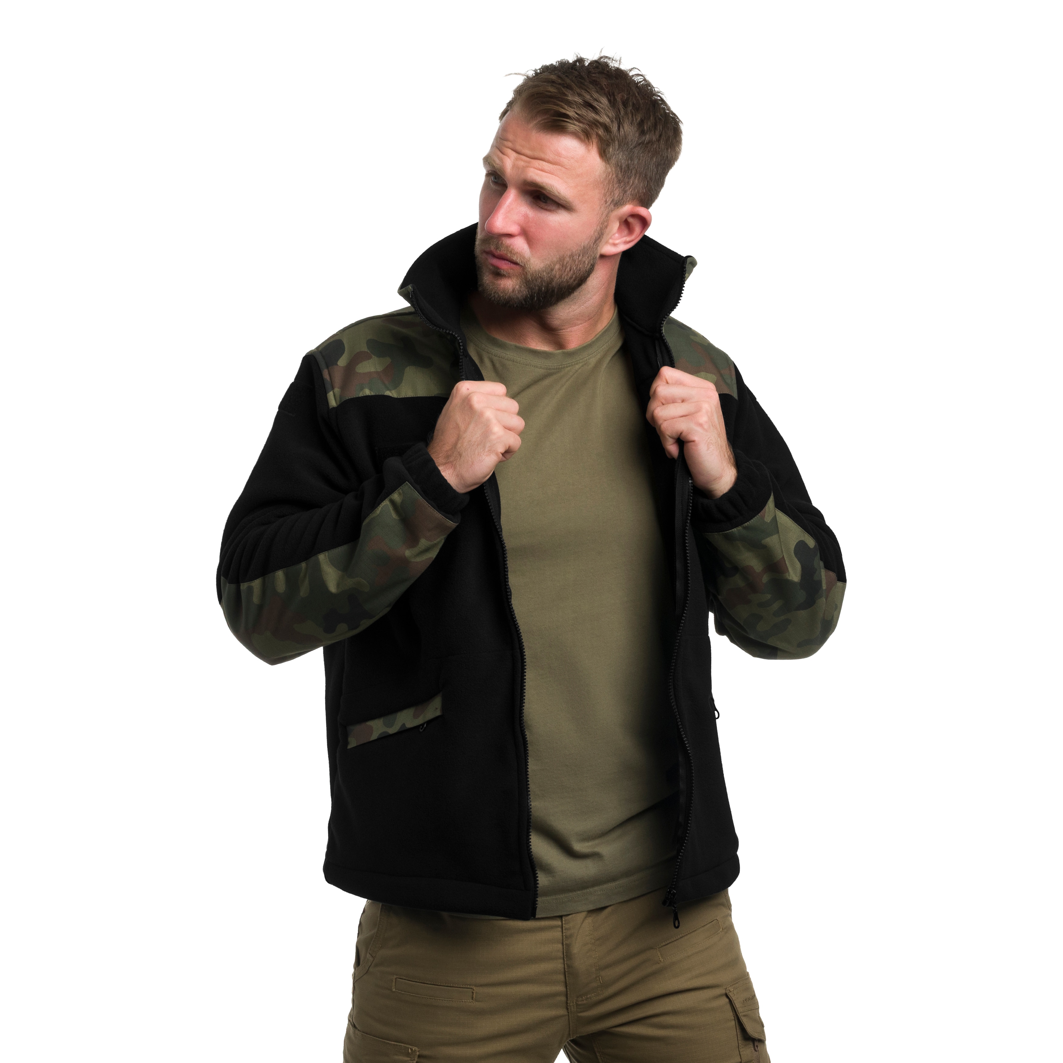 Fleesová mikina Maxtex Standard – Černá/wz.93 Pantera PL Woodland