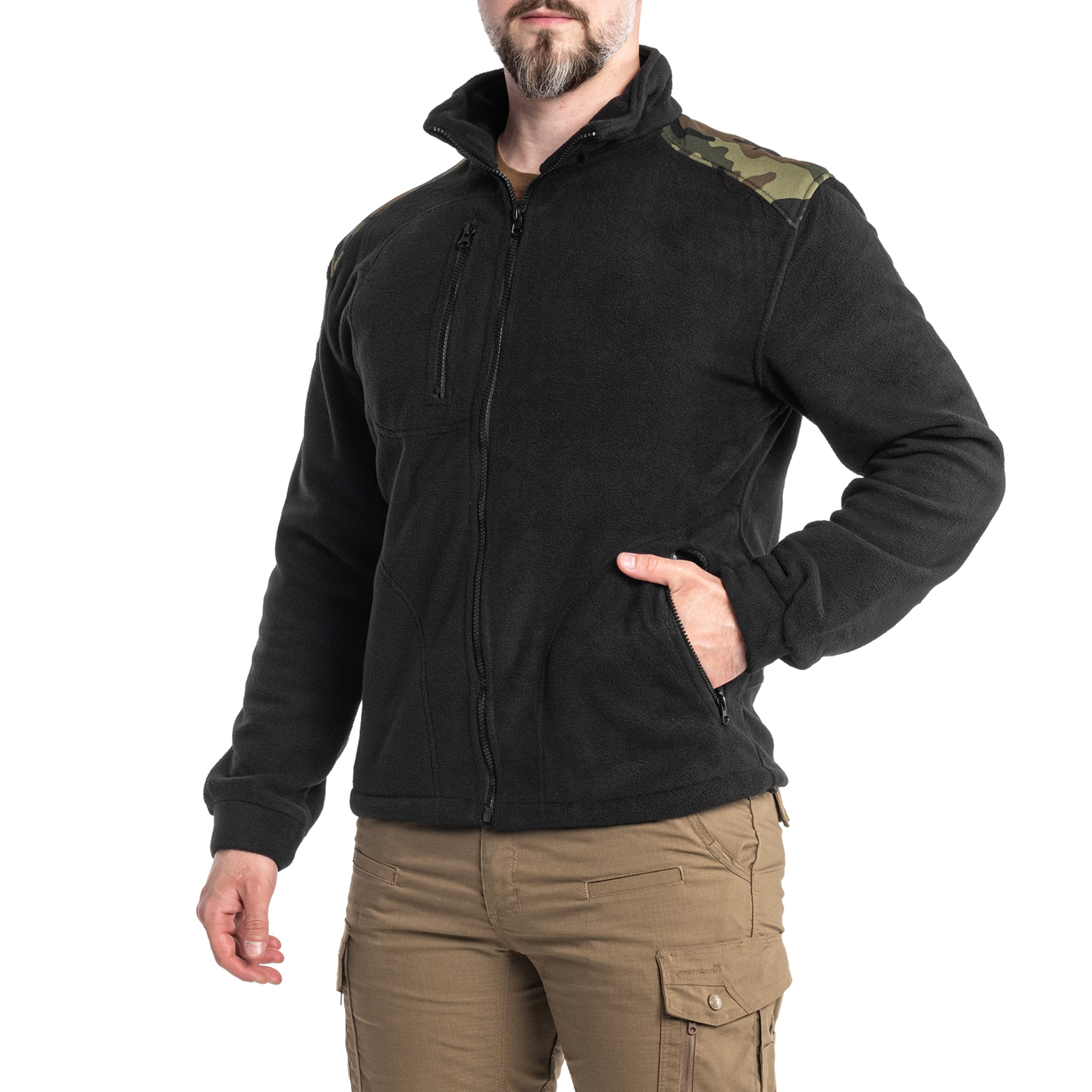 Vojenský fleece – Black/Camouflage