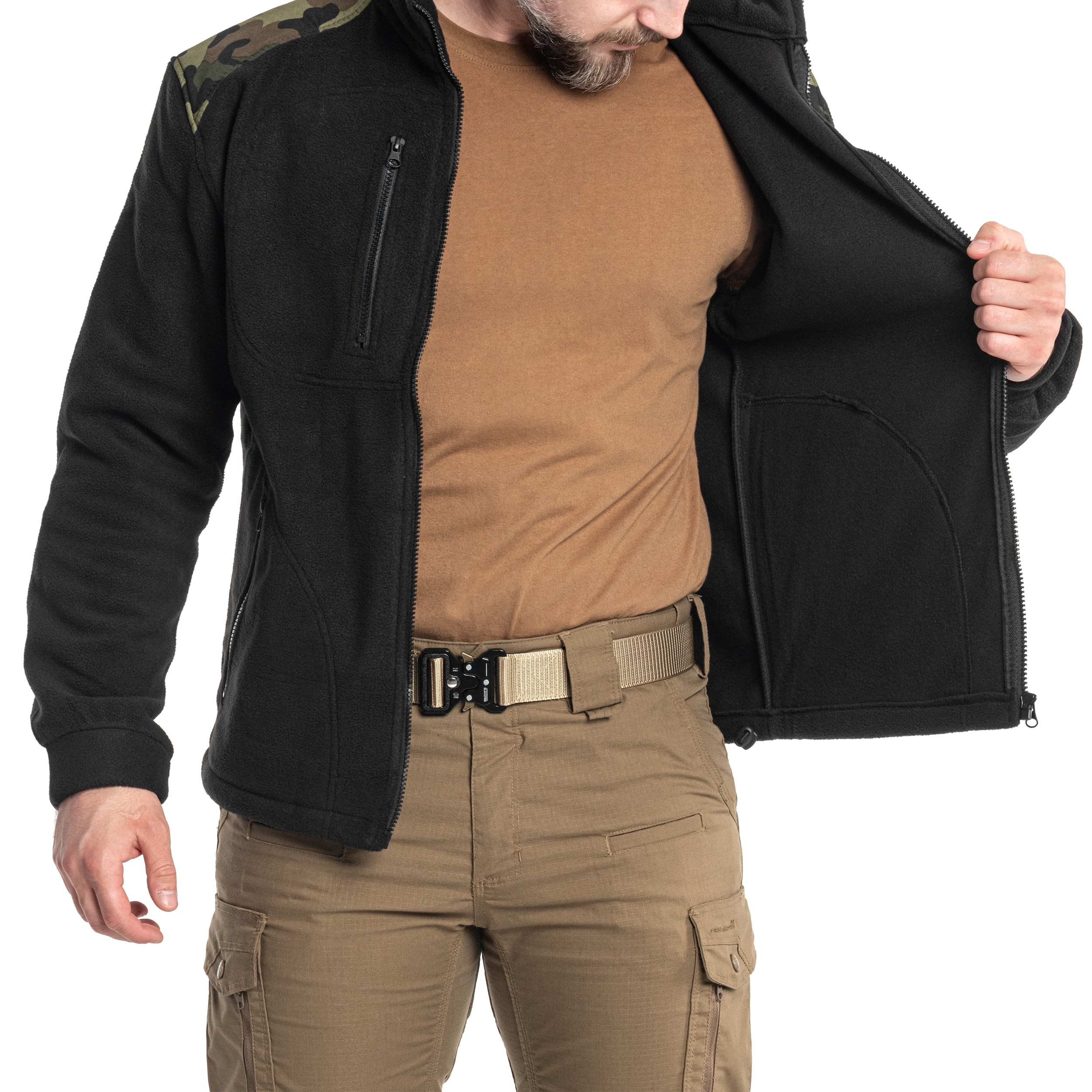 Vojenský fleece – Black/Camouflage