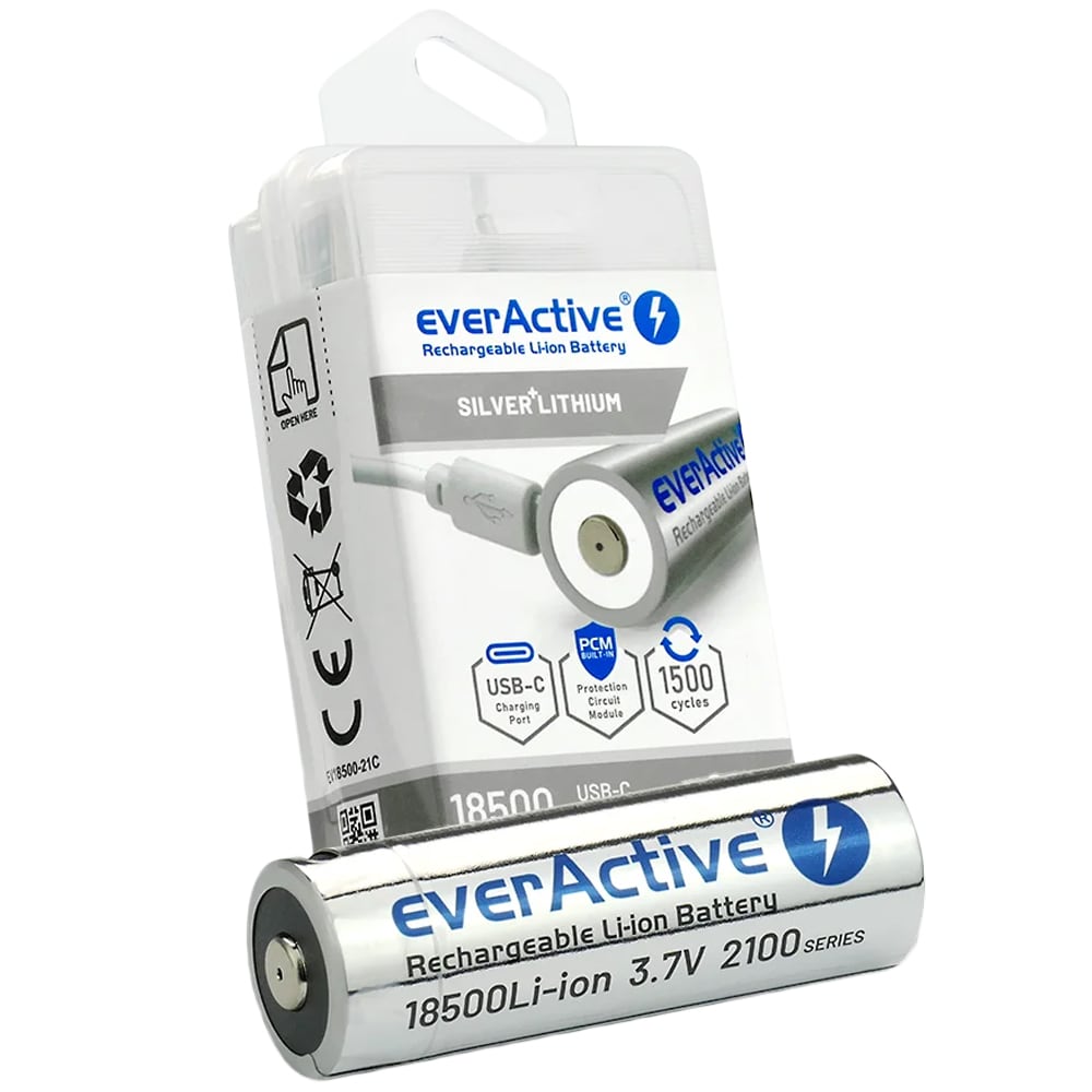 Akumulátor 3,7 V everActive 18500 s ochranou - 2100 mAh