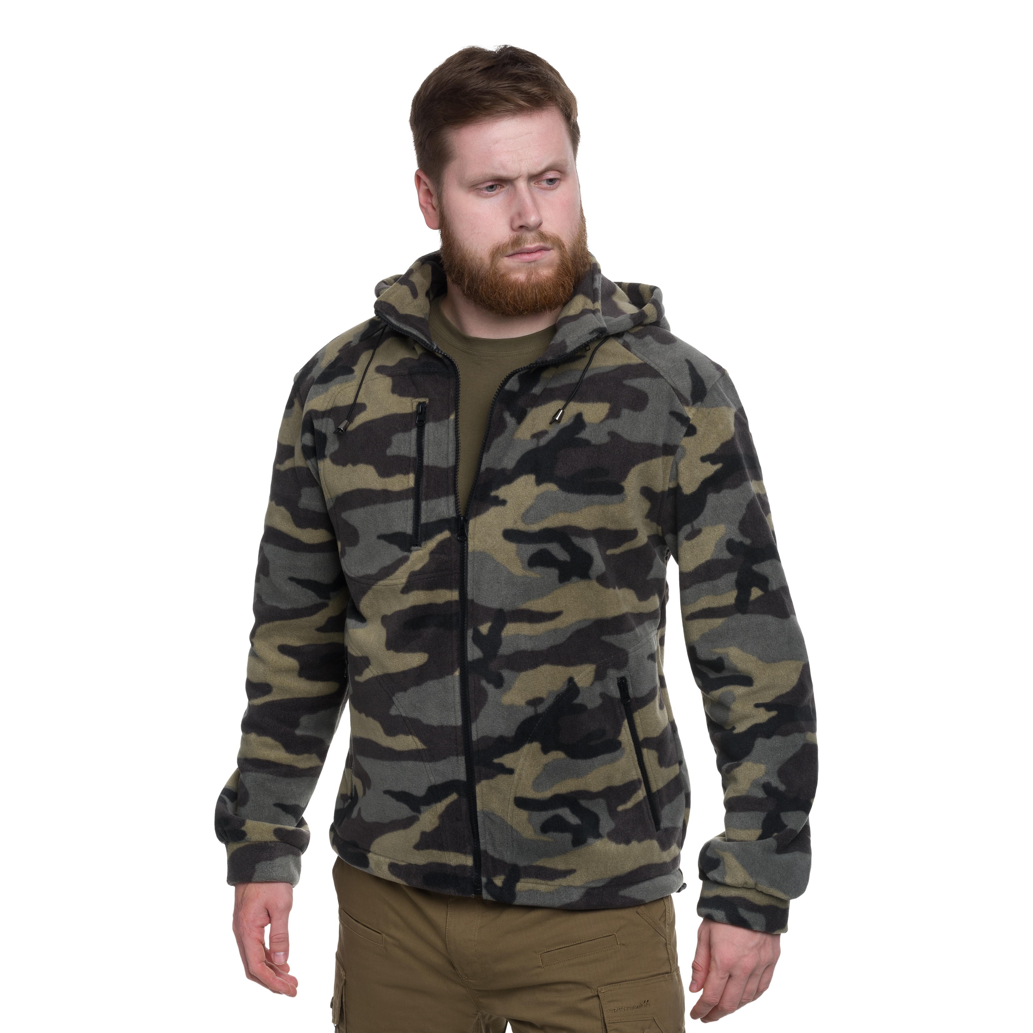 Vojenský fleece s kapucí – Camouflage
