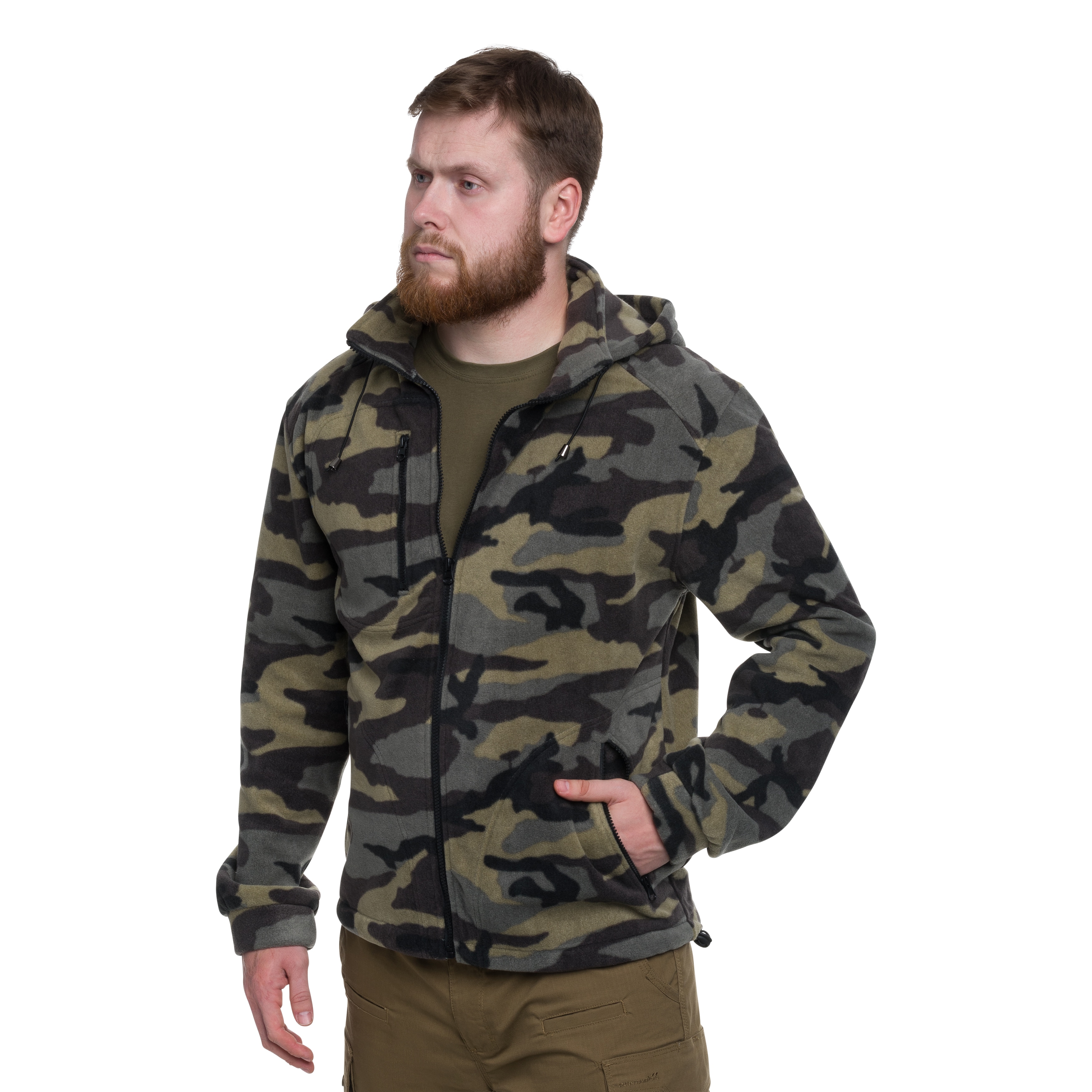 Vojenský fleece s kapucí – Camouflage