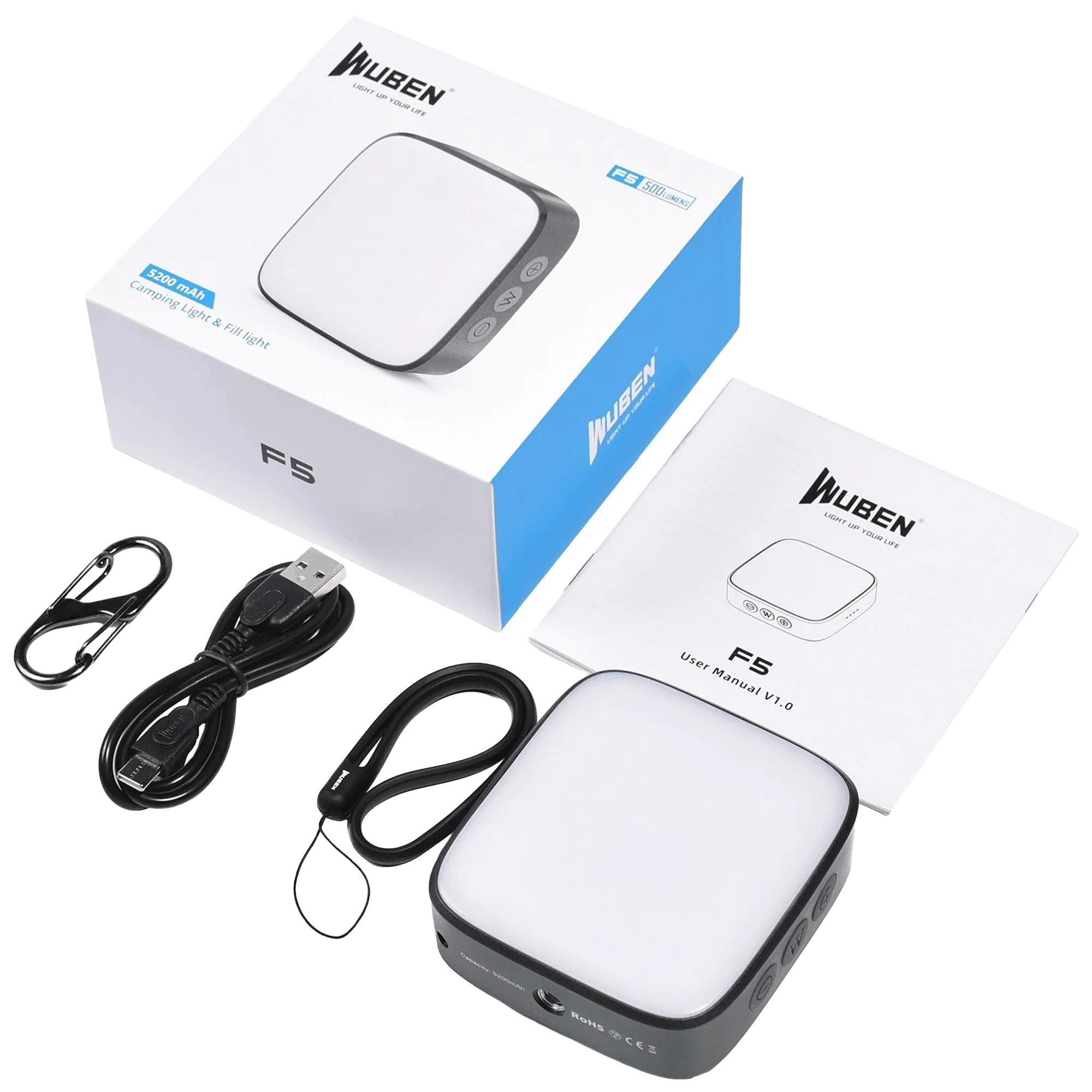 Kempingová lampa Wuben F5 Light Grey s funkcí powerbanky 500 lumenů