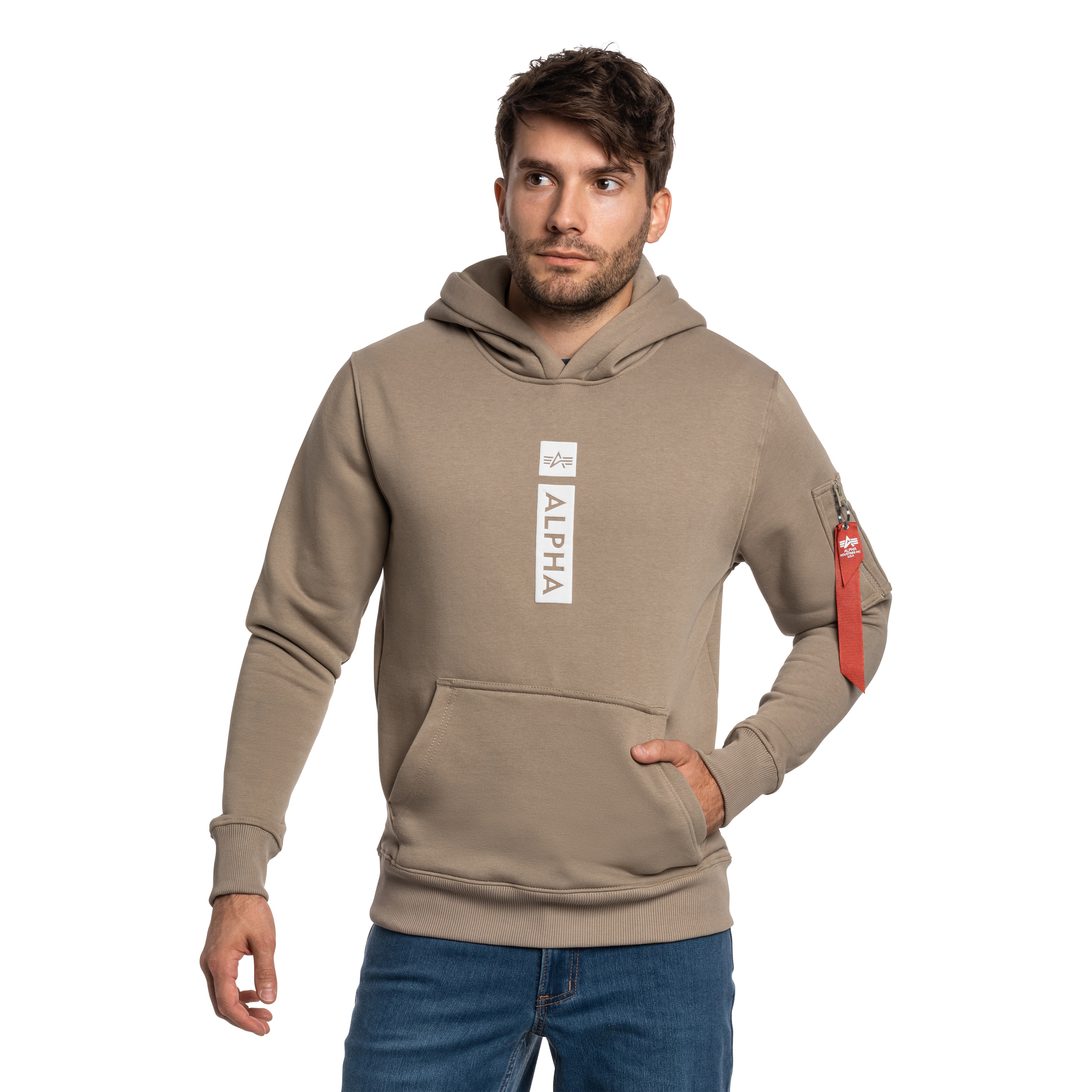 Mikina Alpha Industries Alpha Puff Print Hoodie - Vintage Sand