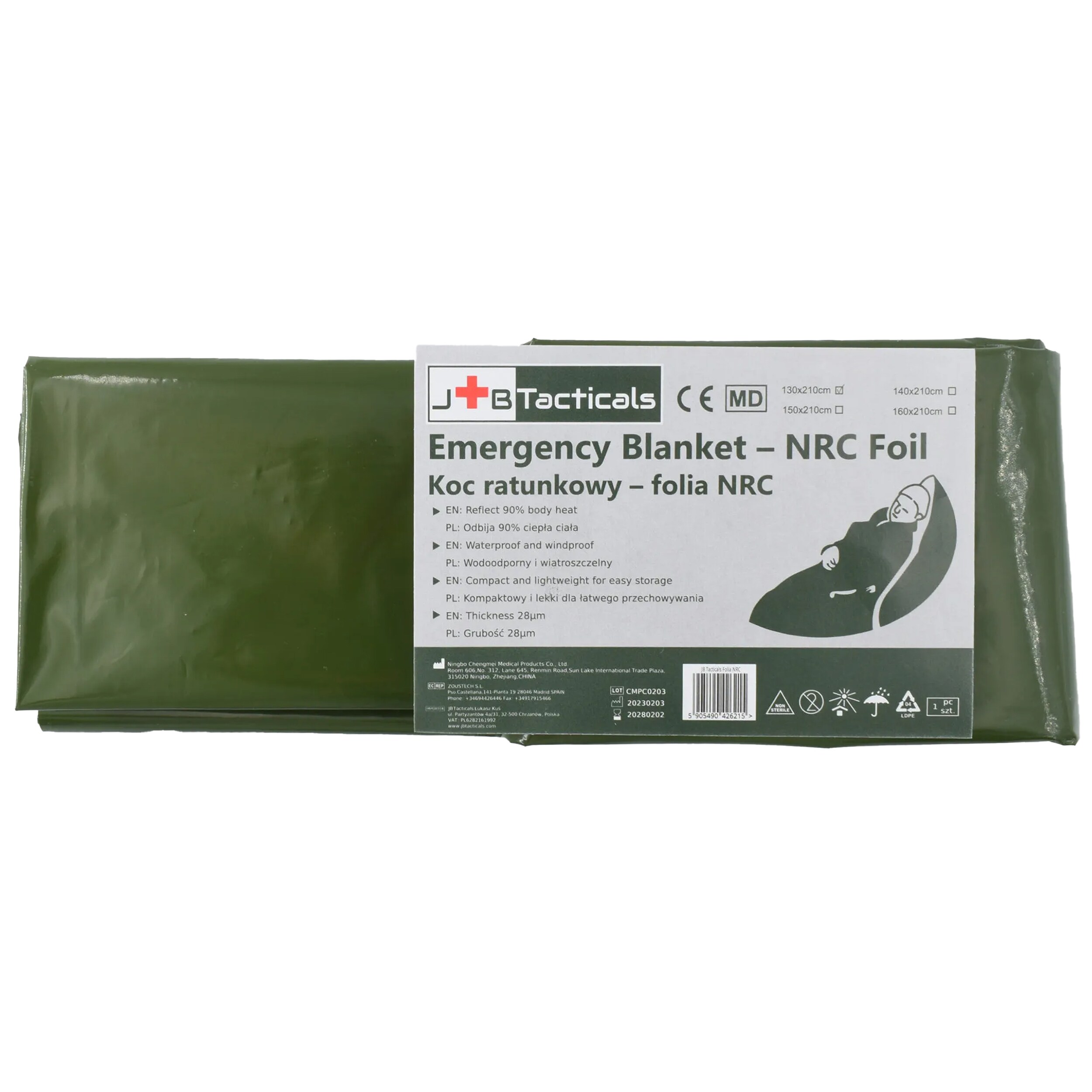 Záchranná deka - fólie NRC JB Tacticals 130 x 210 cm