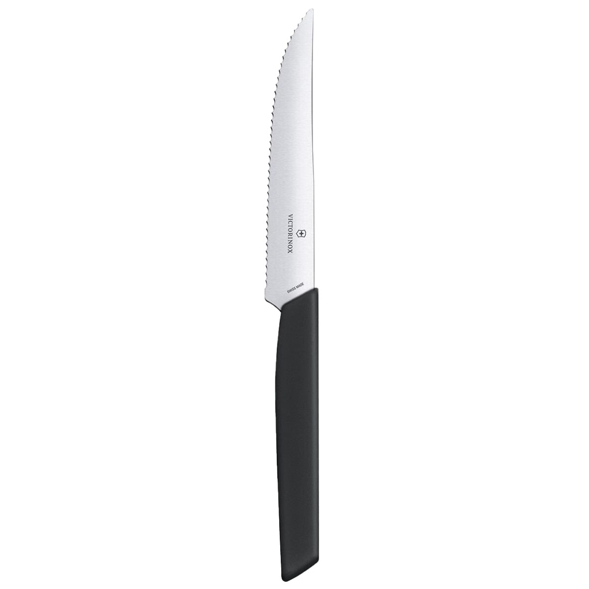 Kuchyňský nůž Victorinox Swiss Modern Black 12 cm – zubatá čepel s ostrou špičkou