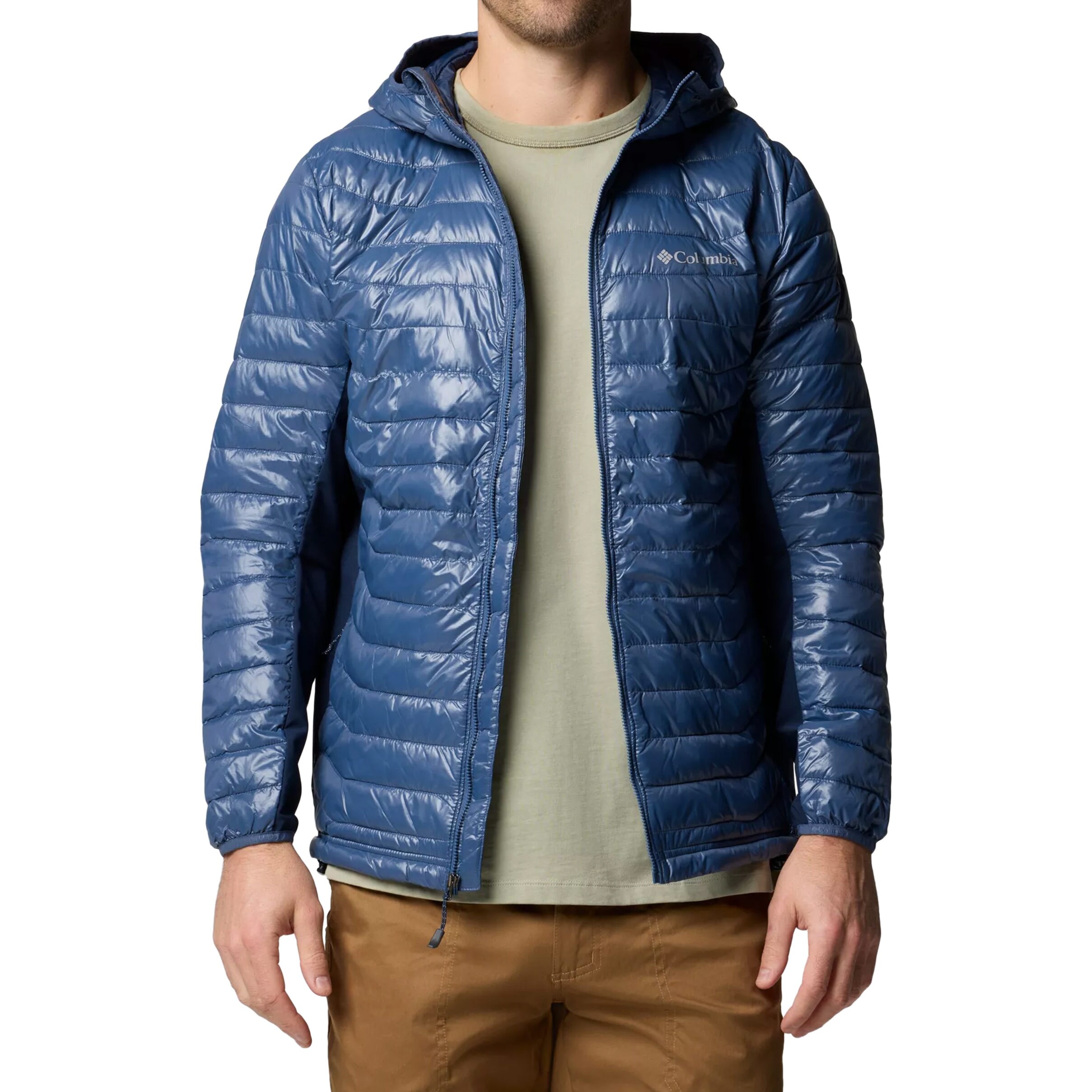 Bunda Columbia Powder Pass Hooded Hybrid Puffer Jacket - Dark Mountain/Collegiate Navy