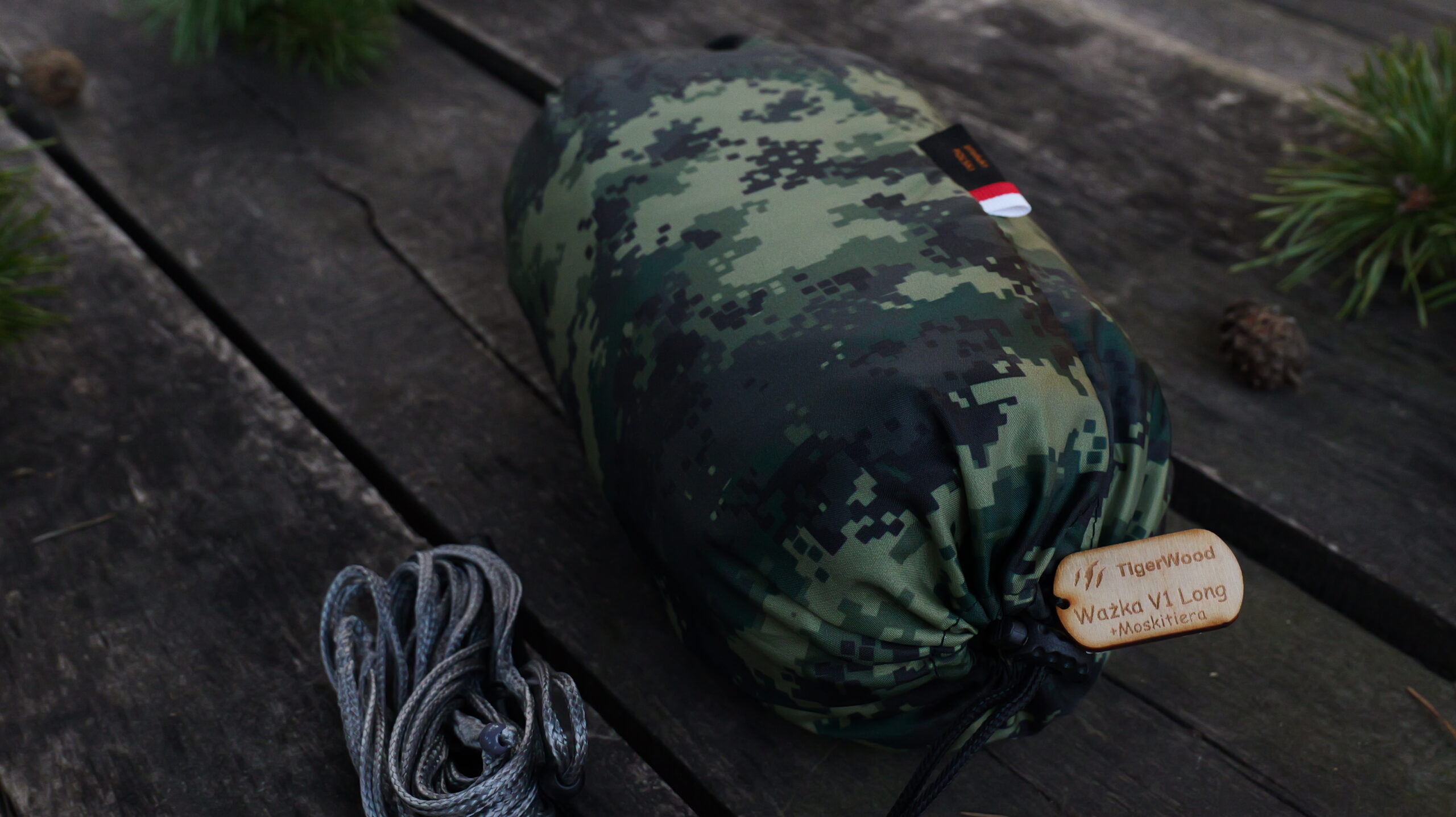 Houpací síť TigerWood Vážka V1 Long Double Zip Camo - s moskytiérou
