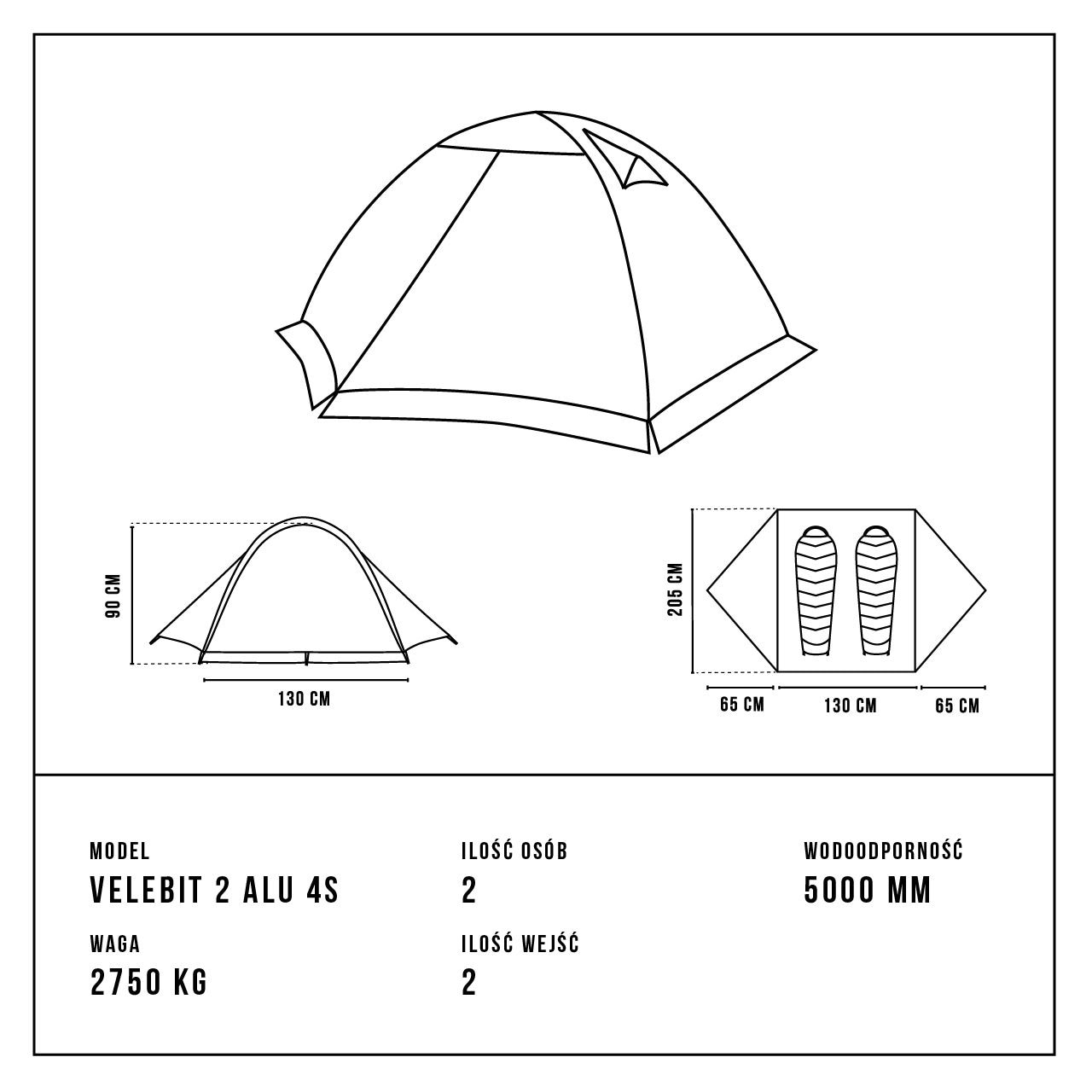 Stan pro 2 osoby Alpinus Velebit 2 ALU 4S – Green