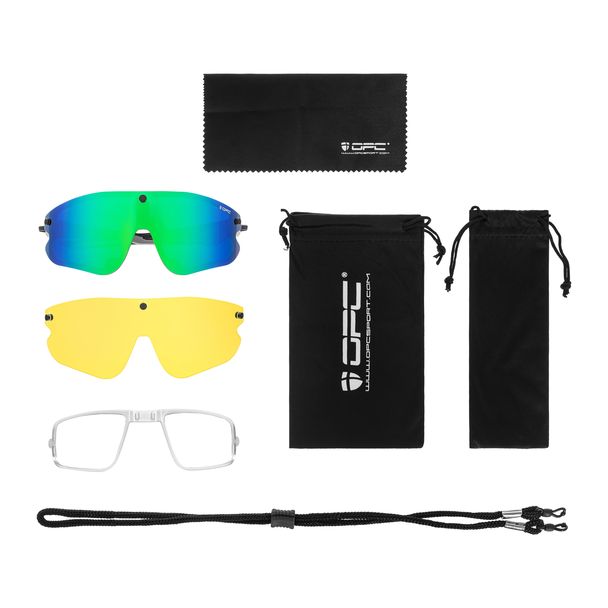 Sluneční brýle OPC All Round Morpho – Matt Black/Green/Yellow Set