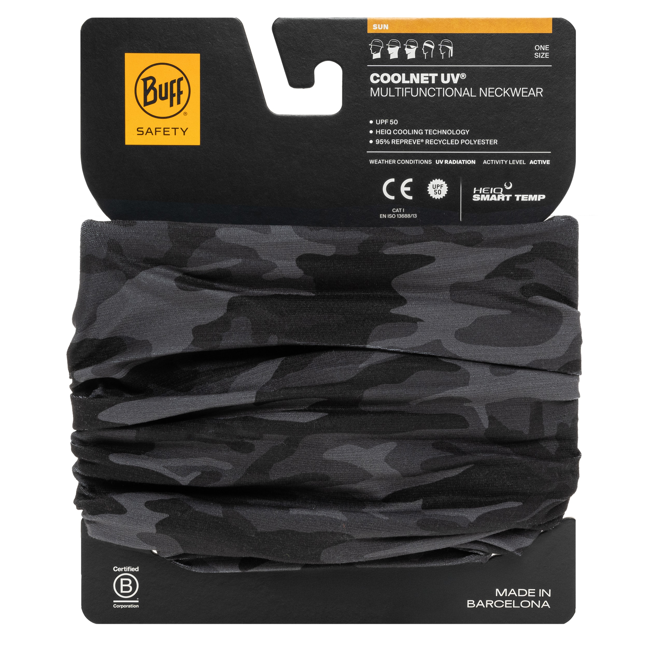 Ochranný šátek Buff Safety Coolnet UV - Camo Black