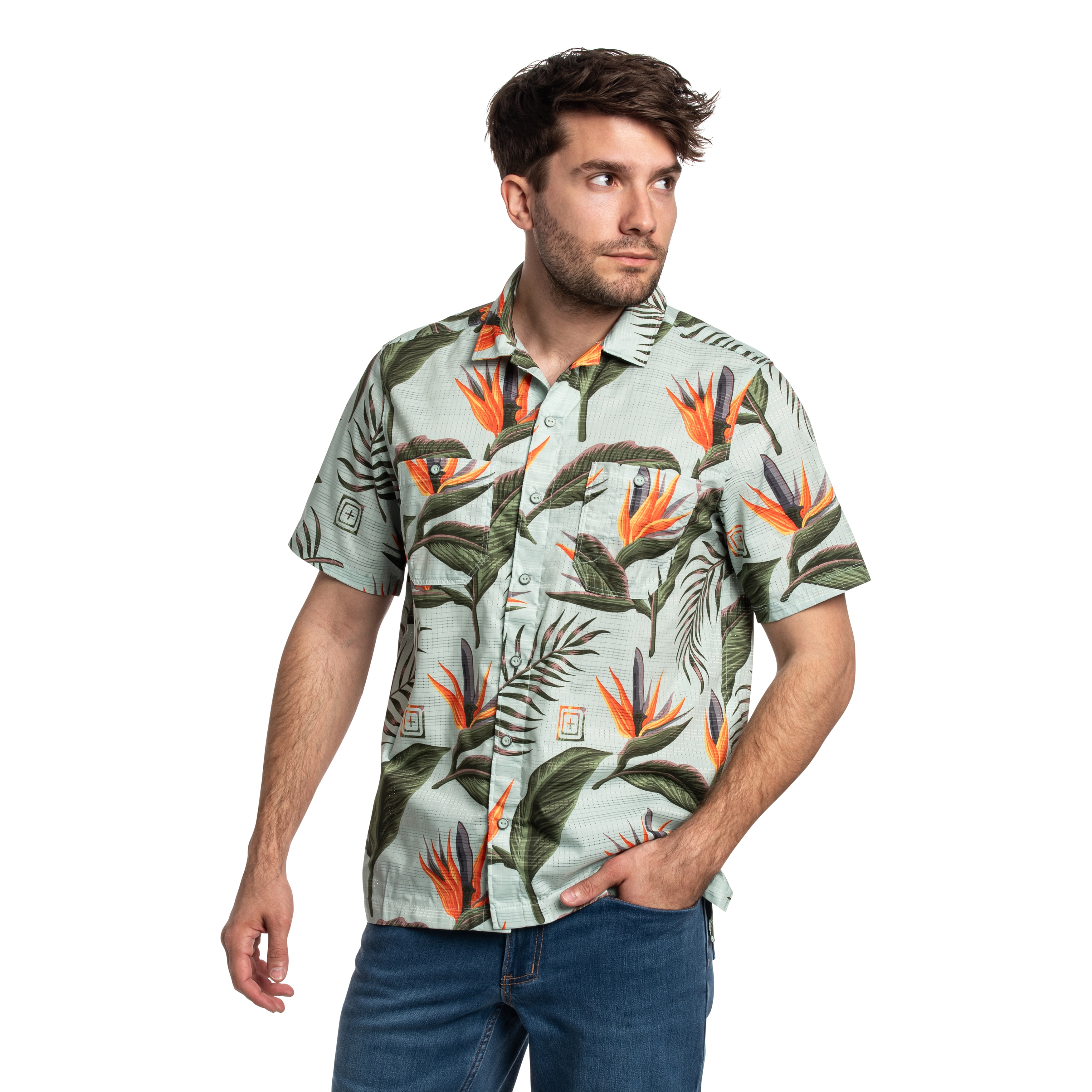 Košile 5.11 Adventure Print Short Slevee - Light Aqua Knives of Paradise