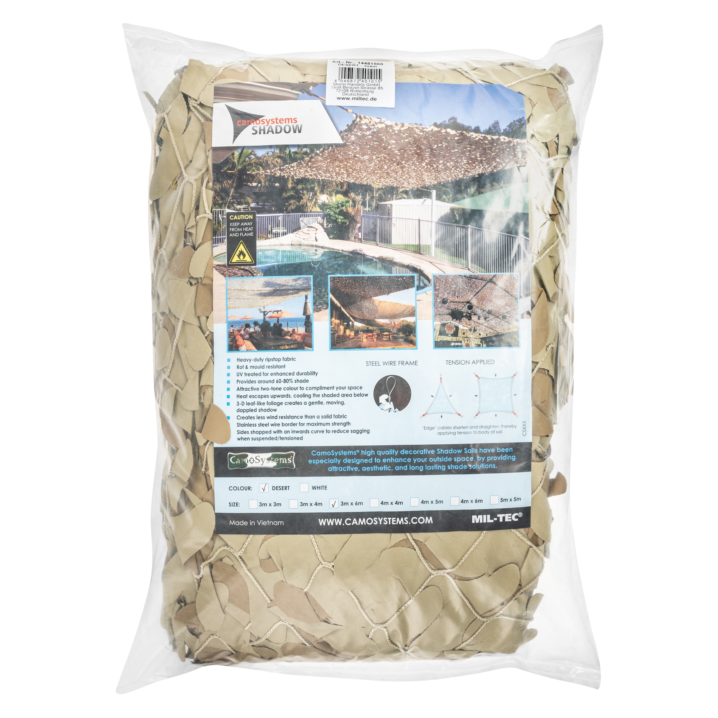 Maskovací síť Mil-Tec CamoSystems Shadow Sail Net Broadleaf 3 x 6 m - Desert