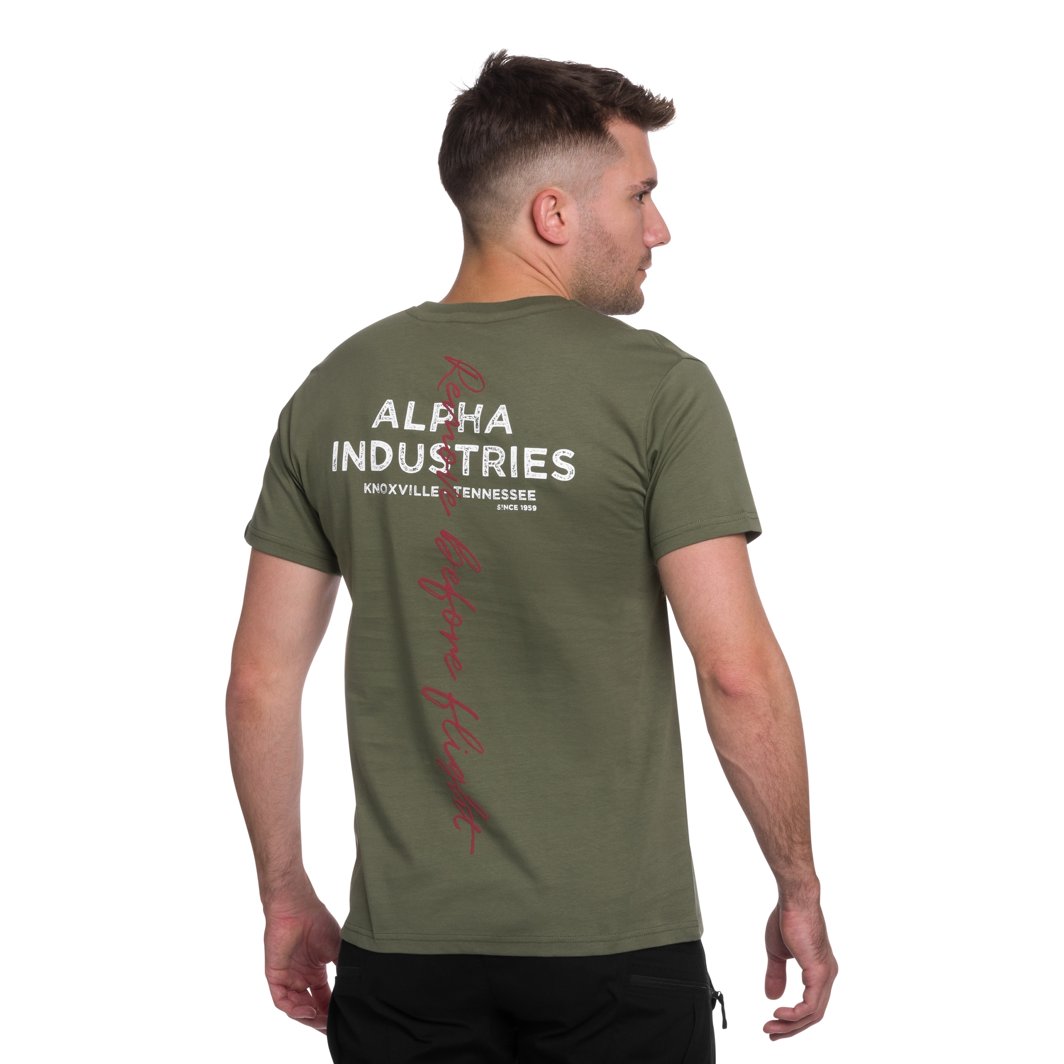 Tričko Alpha Industries s potiskem na zadní straně - Sage Green