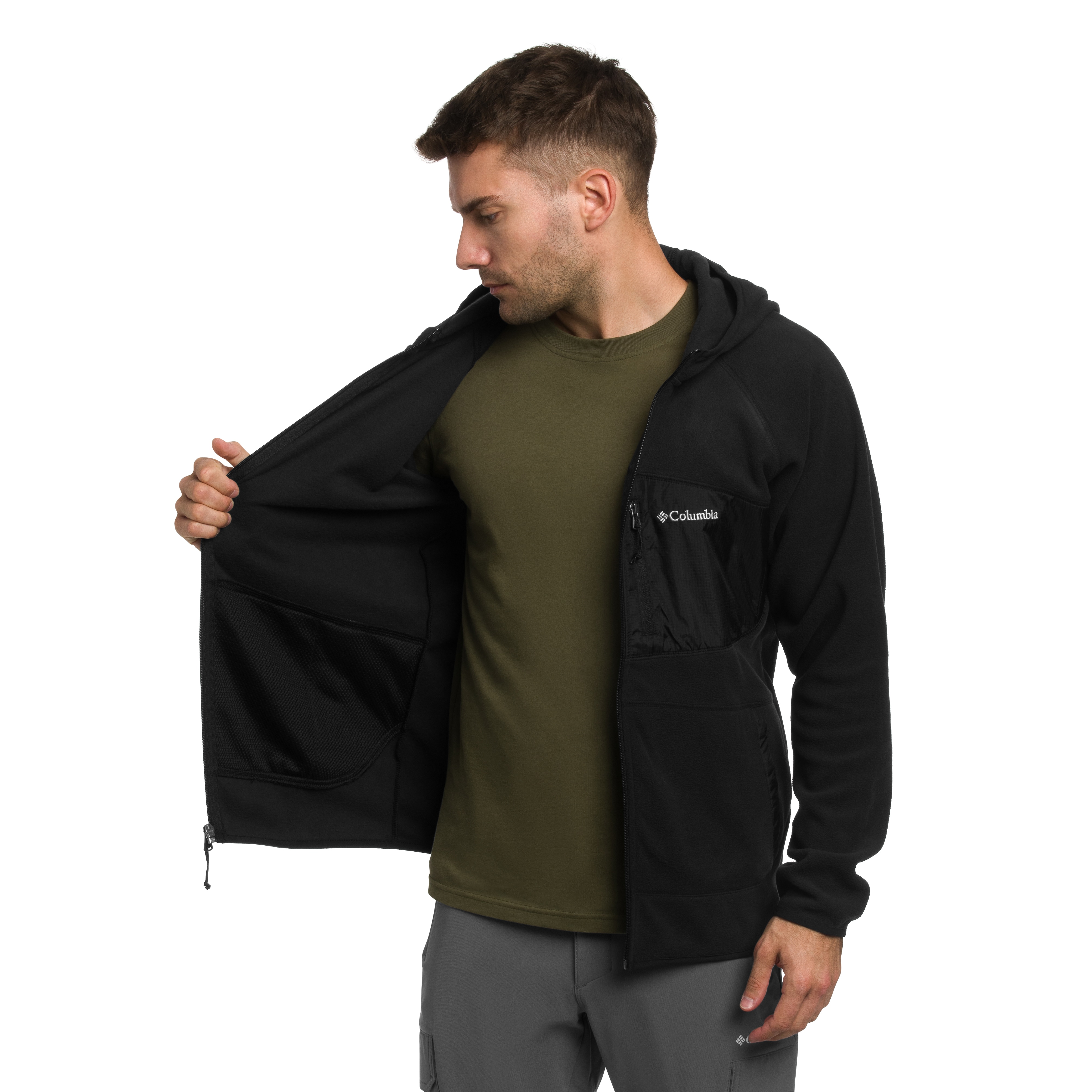 Fleesová mikina Columbia Fast Trek Overlay Hooded – Black