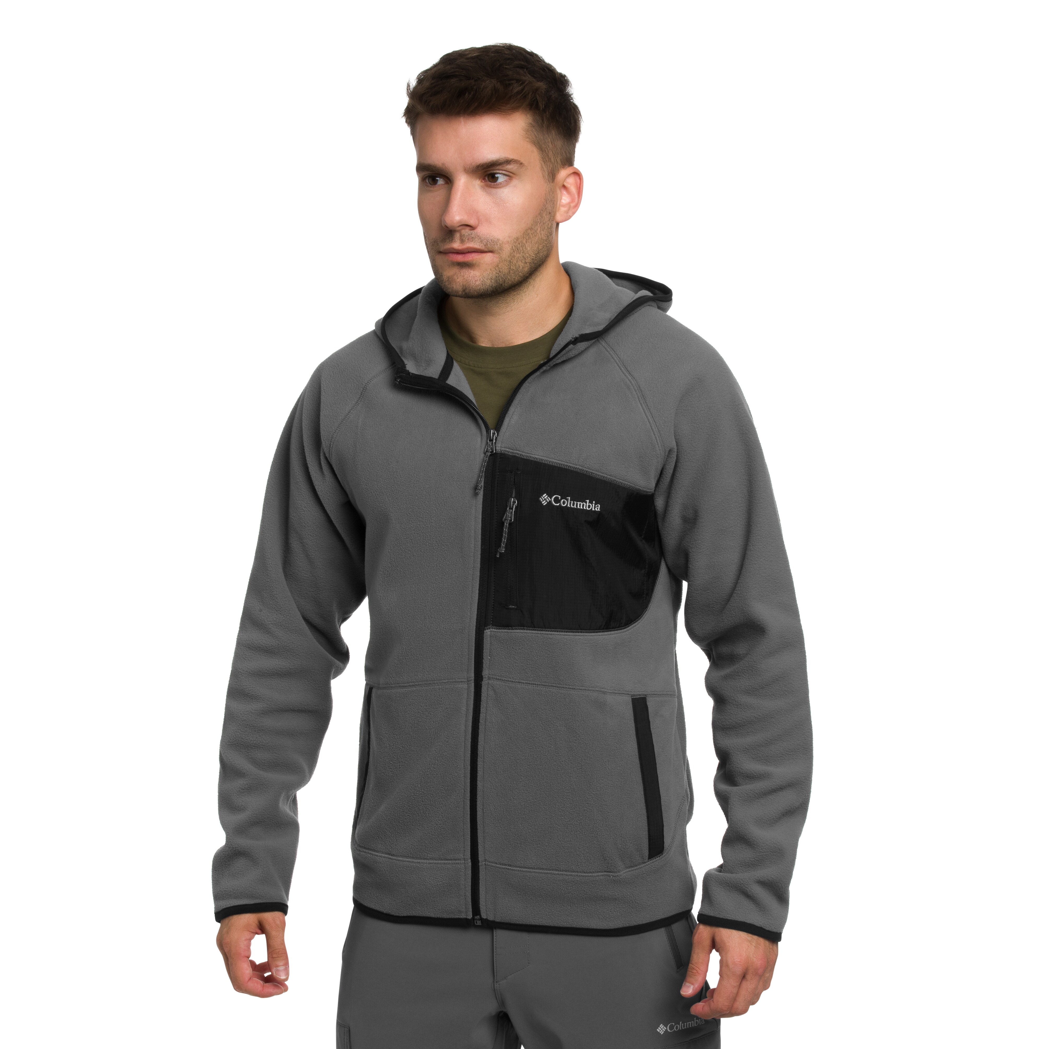 Fleesová mikina Columbia Fast Trek Overlay Hooded – City Grey/Black