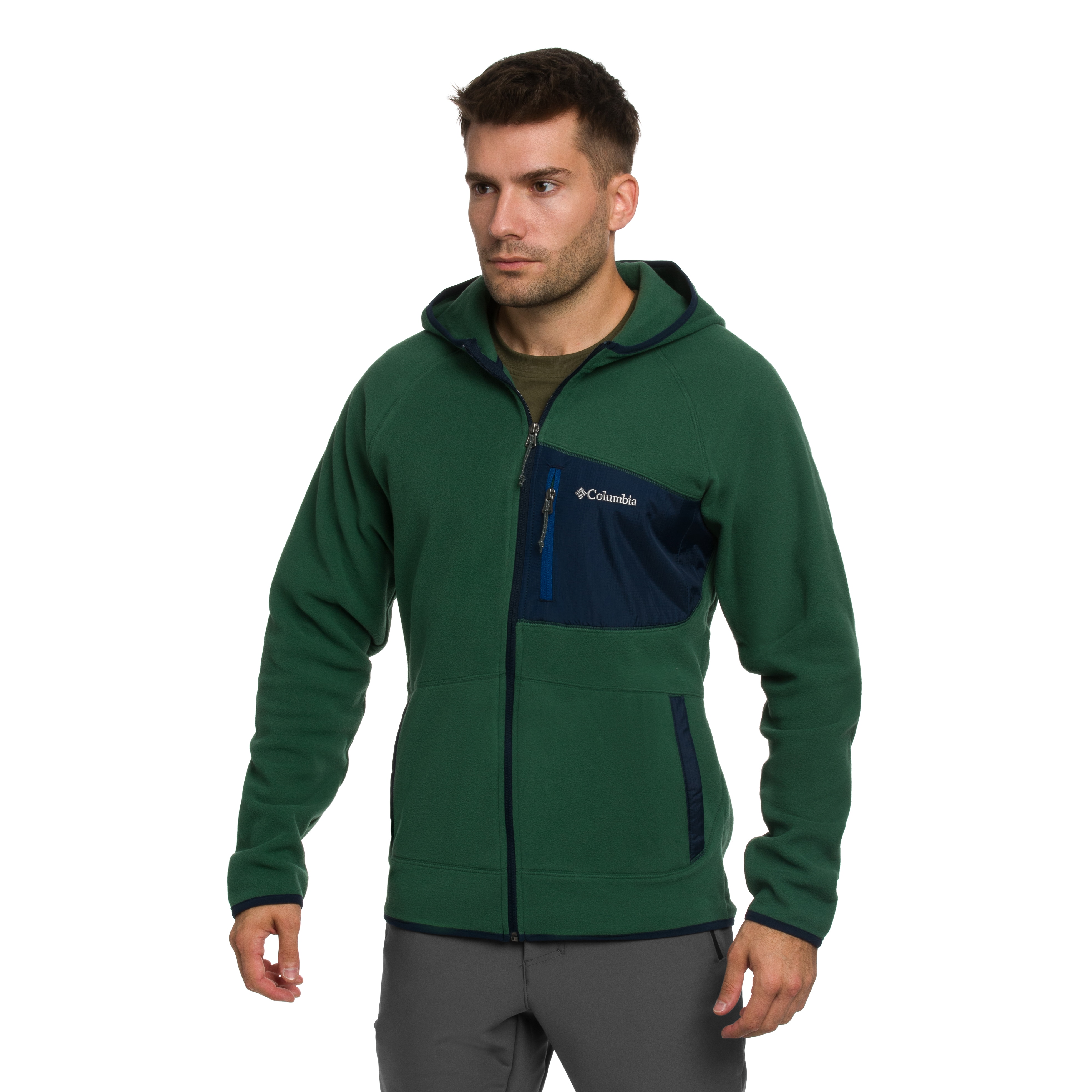 Fleesová mikina Columbia Fast Trek Overlay Hooded – Rain Forest/Coll Navy