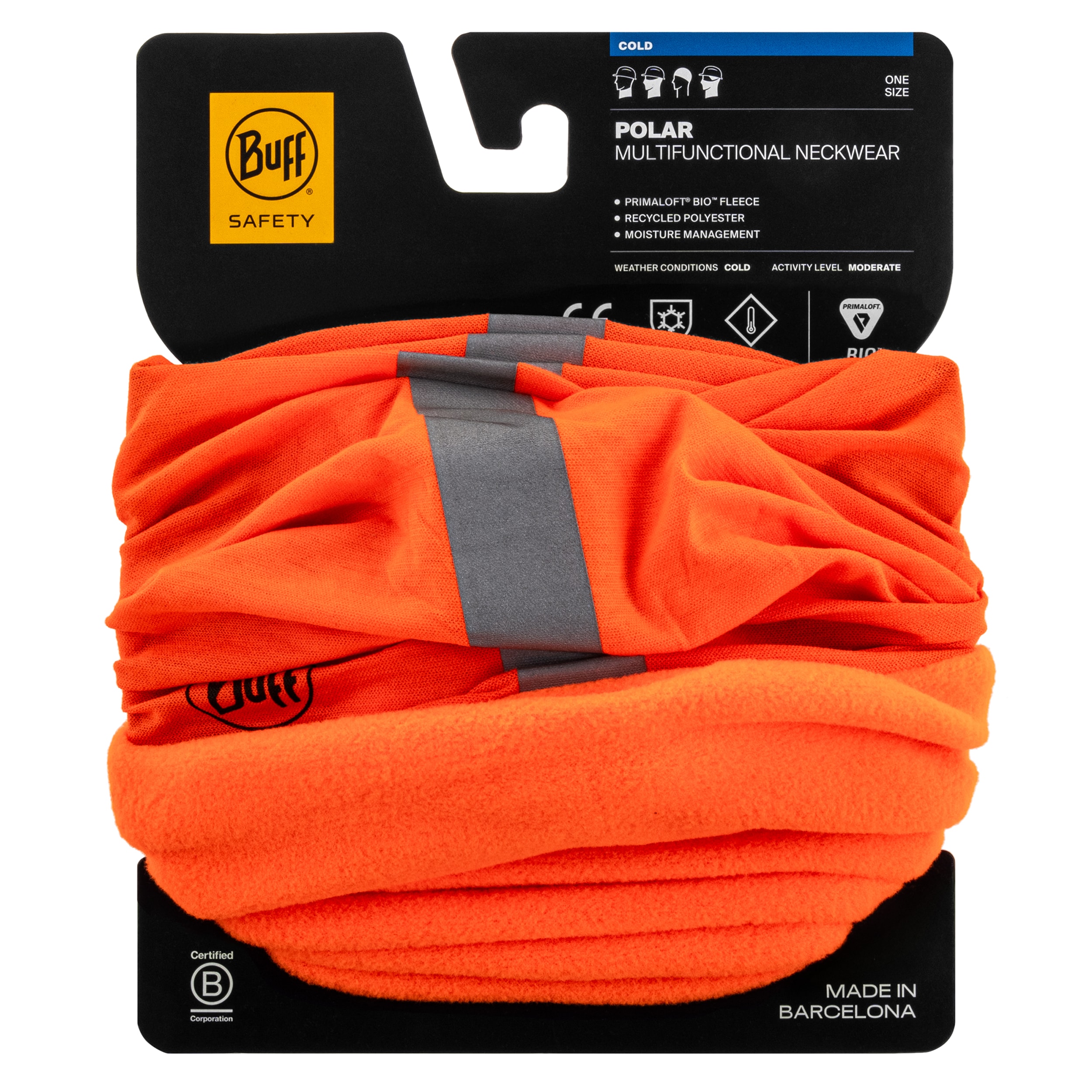 Ochranný šátek Buff Safety Polar Neckwear - Reflective Orange Fluor