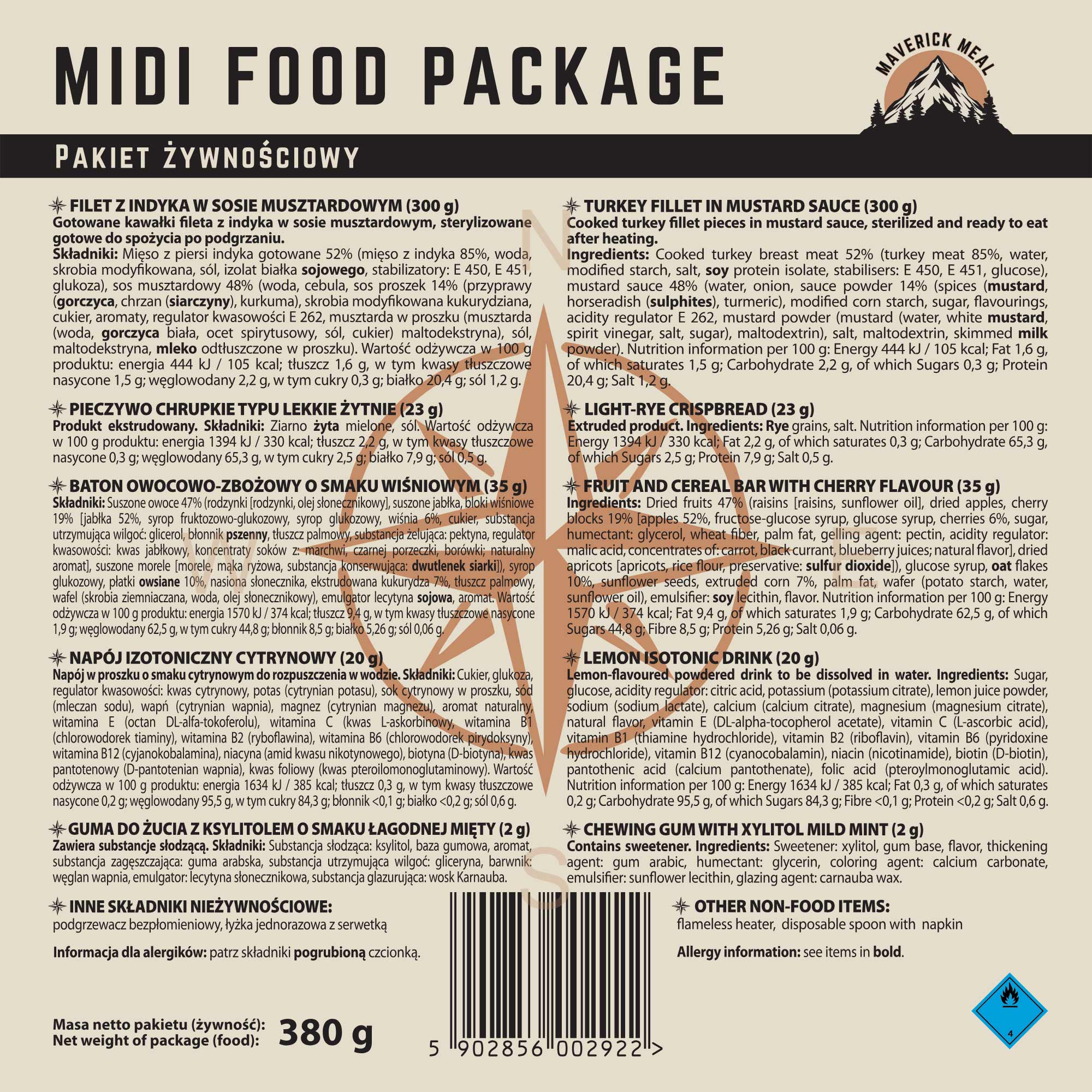 Potravinová dávka Maverick Food Midi Krůtí filet v hořčičné omáčce - 380 g