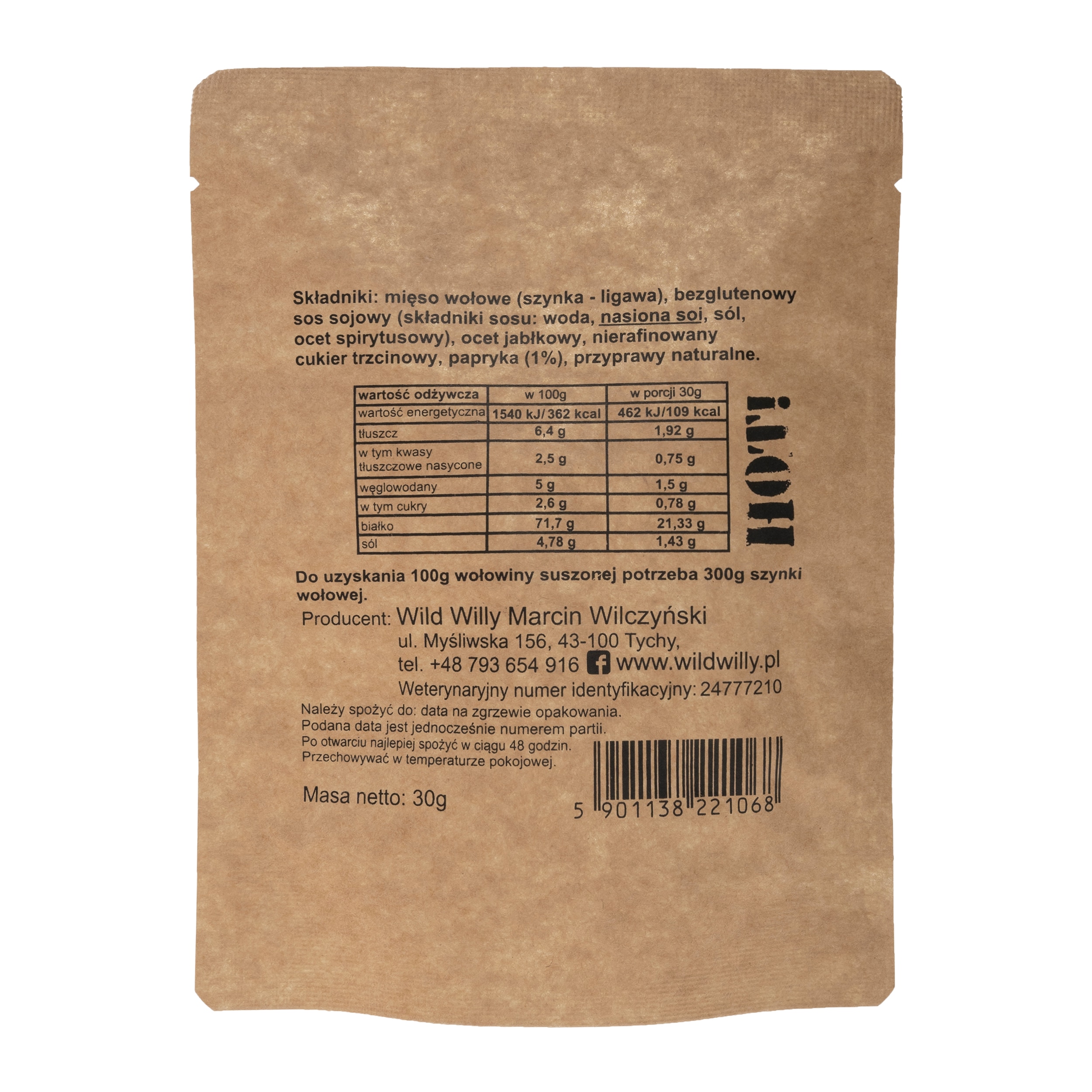 Sušené hovězí maso Wild Willy Beef Jerky Hot! Paprika 30 g – 3 ks