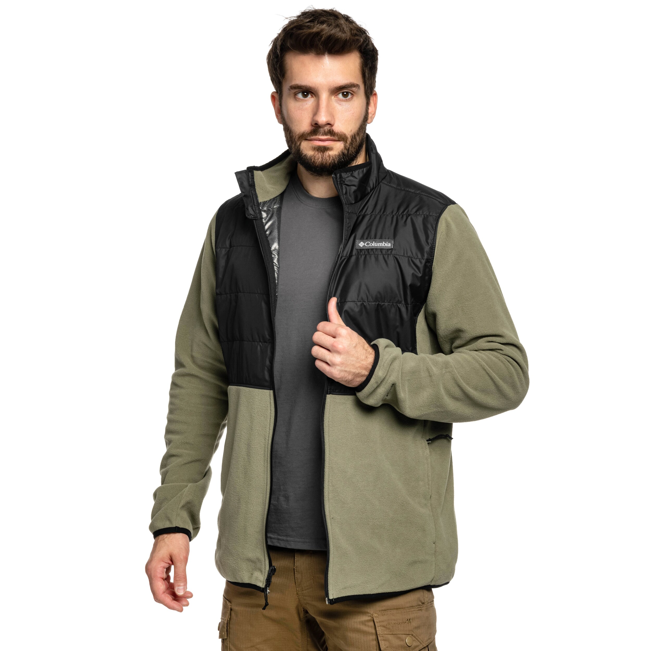 Fleesová bunda Columbia Basin Butte II Hybrid Fleece Jacket – Stone Green/Black