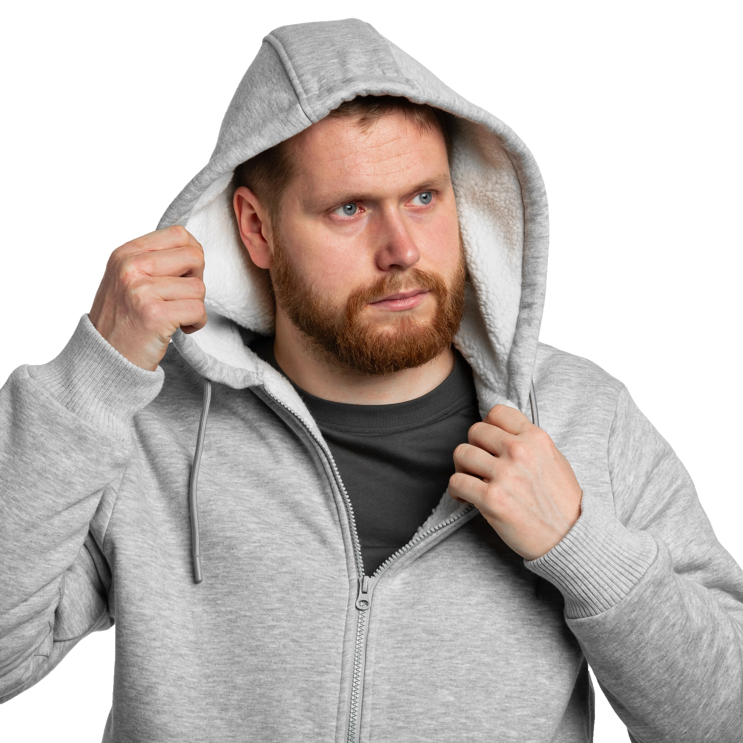 Mikina Brandit Sweatjacket Teddylining - Grey Melange