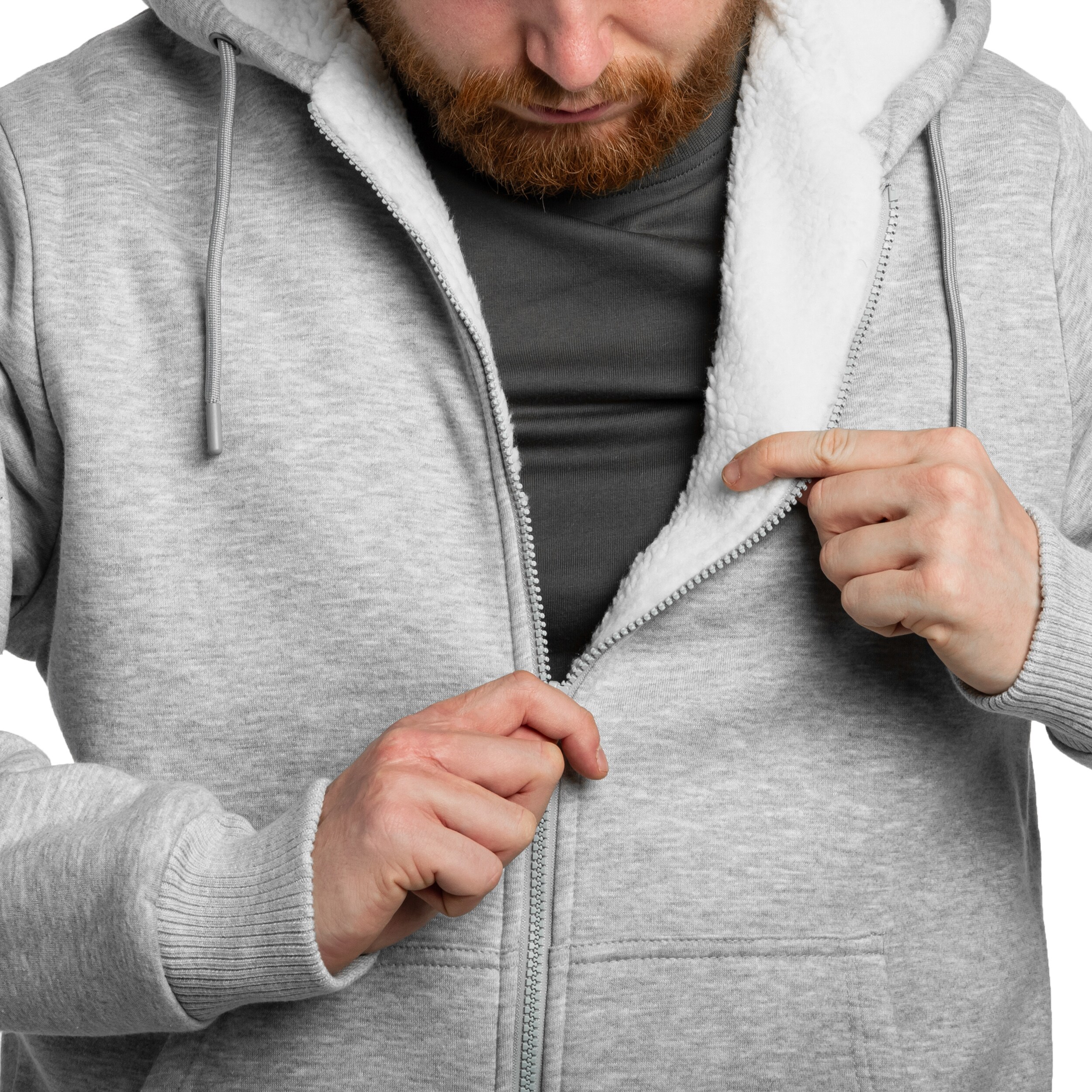 Mikina Brandit Sweatjacket Teddylining - Grey Melange