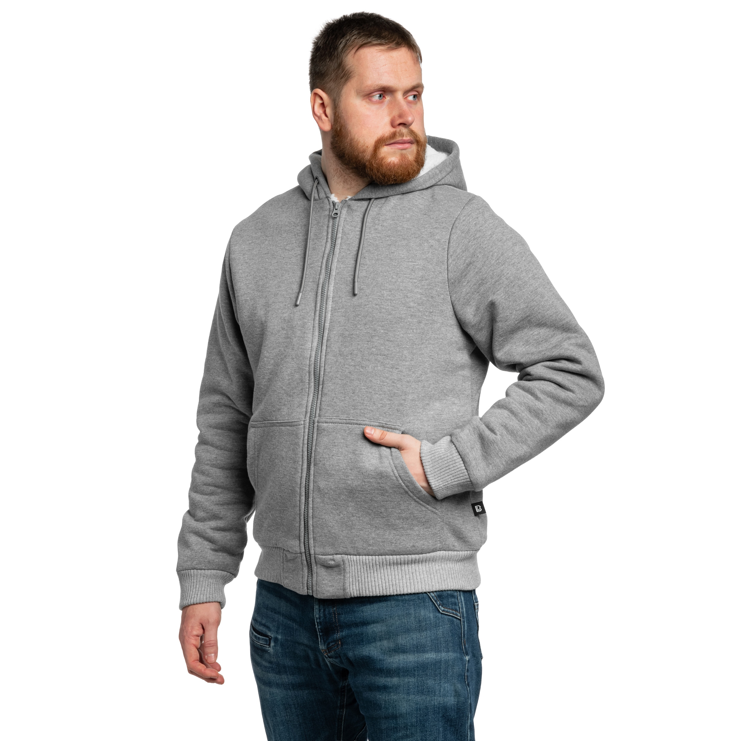 Mikina Brandit Sweatjacket Teddylining - Dark Grey Melange