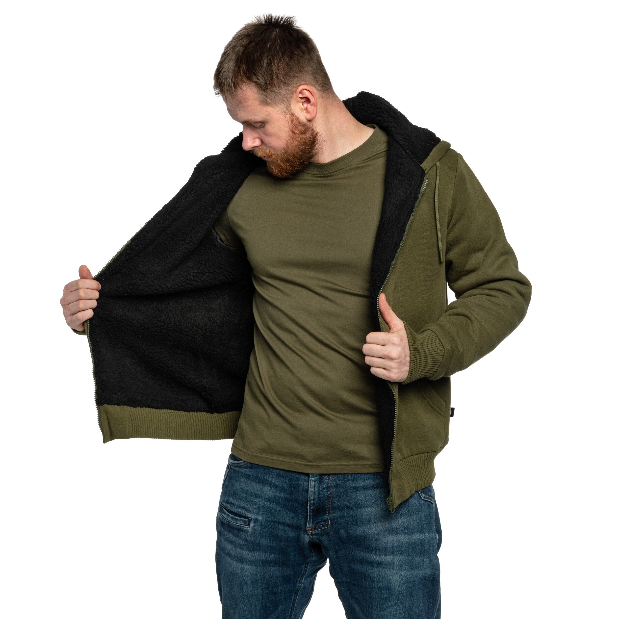 Mikina Brandit Sweatjacket Teddylining - Olive