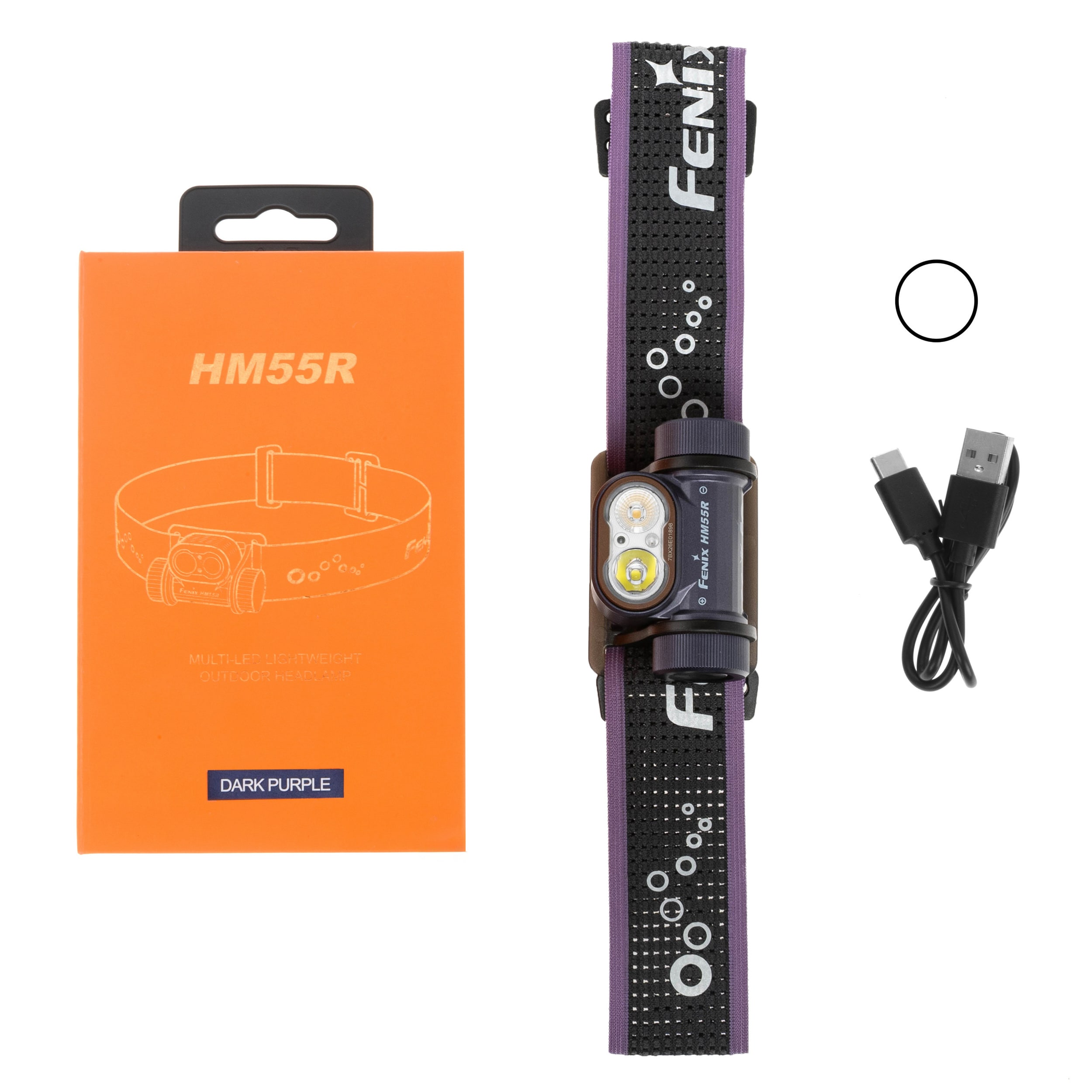 Svítilna čelová Fenix HM55R Dark Purple - 1200 lumenů
