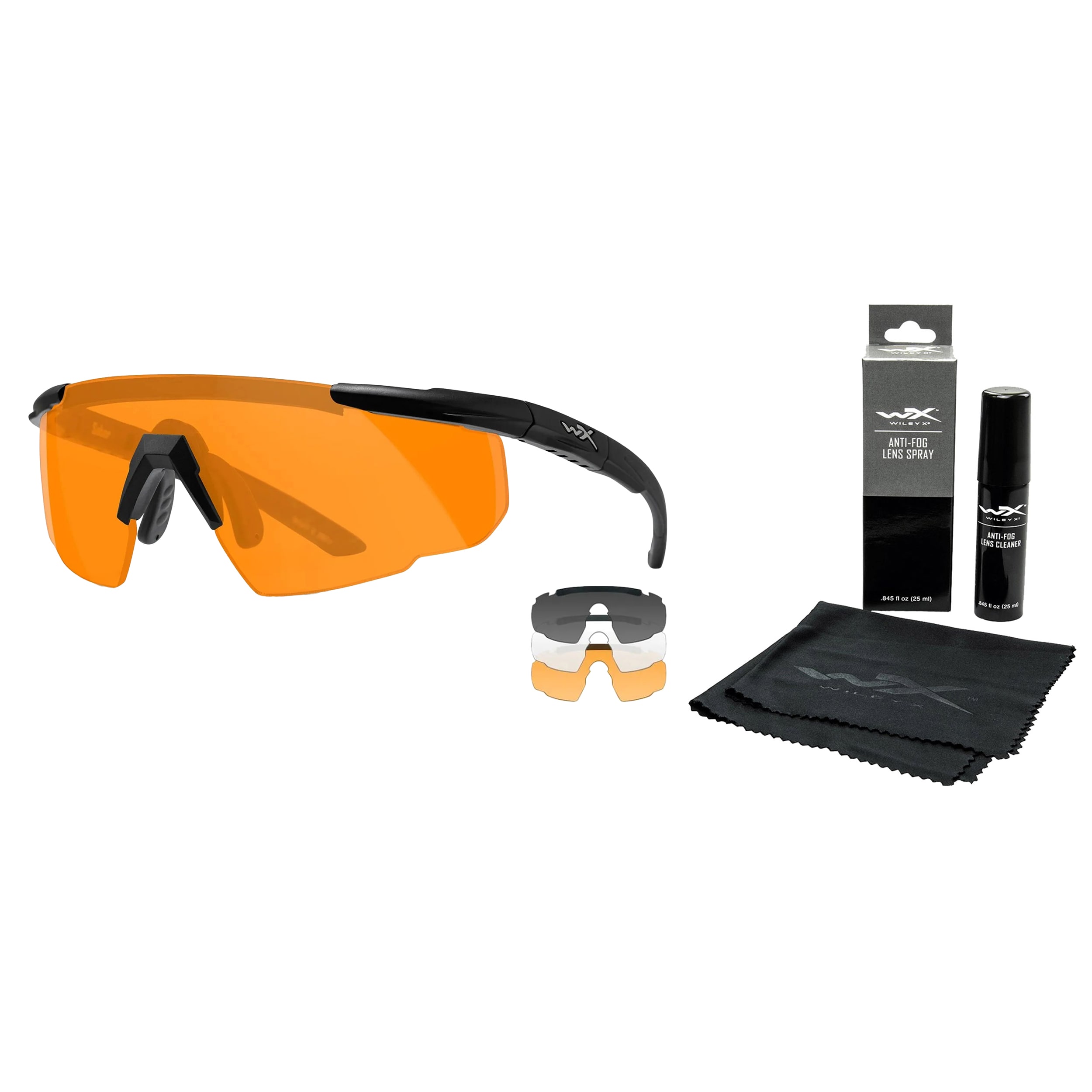 Taktické brýle Wiley X Saber Advanced Set 3in1 - Grey/Clear/Light Rust/Matte Black + Anti-Fog Cleaner Kit - sada