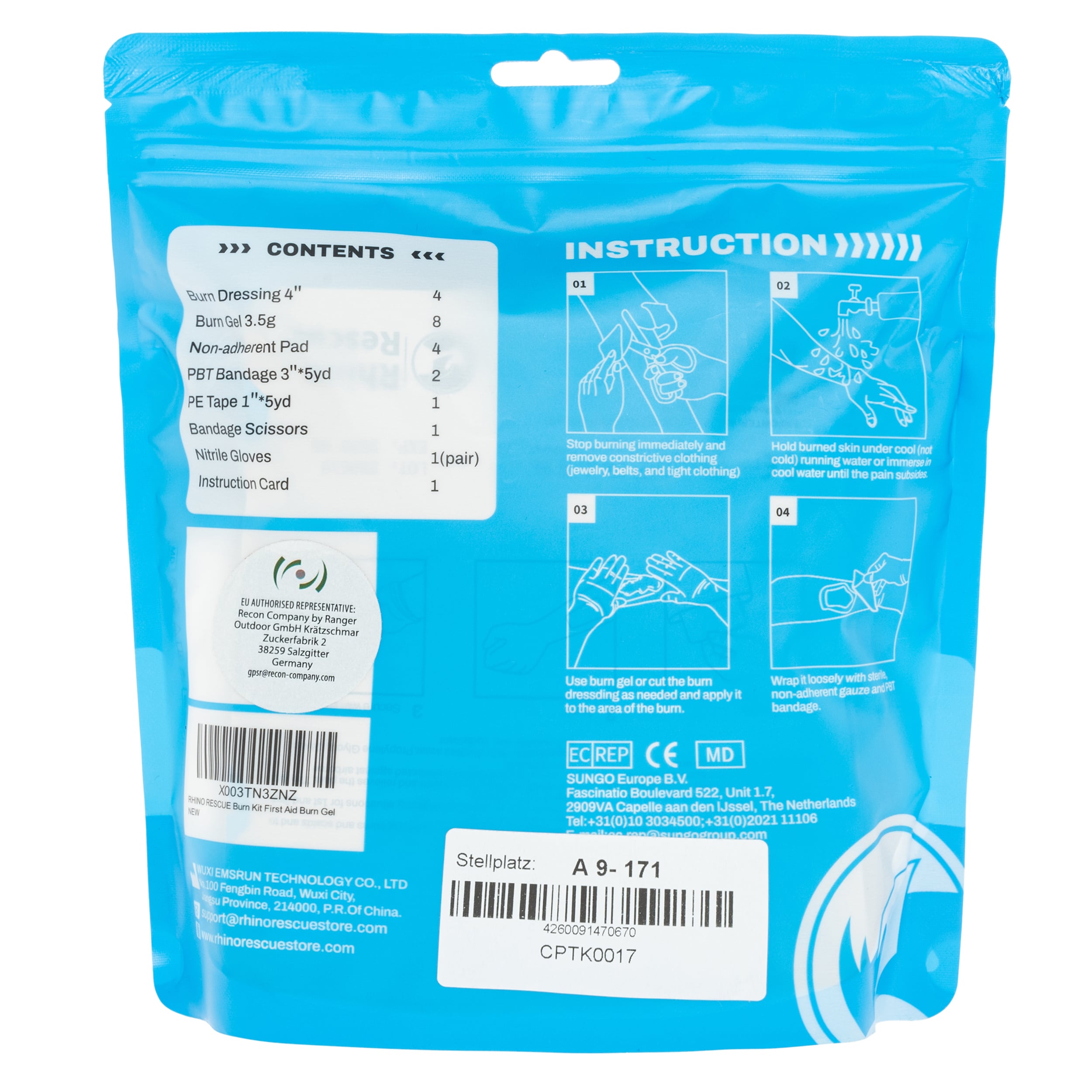 Obsah lékárničky Rhino Rescue Burn Kit