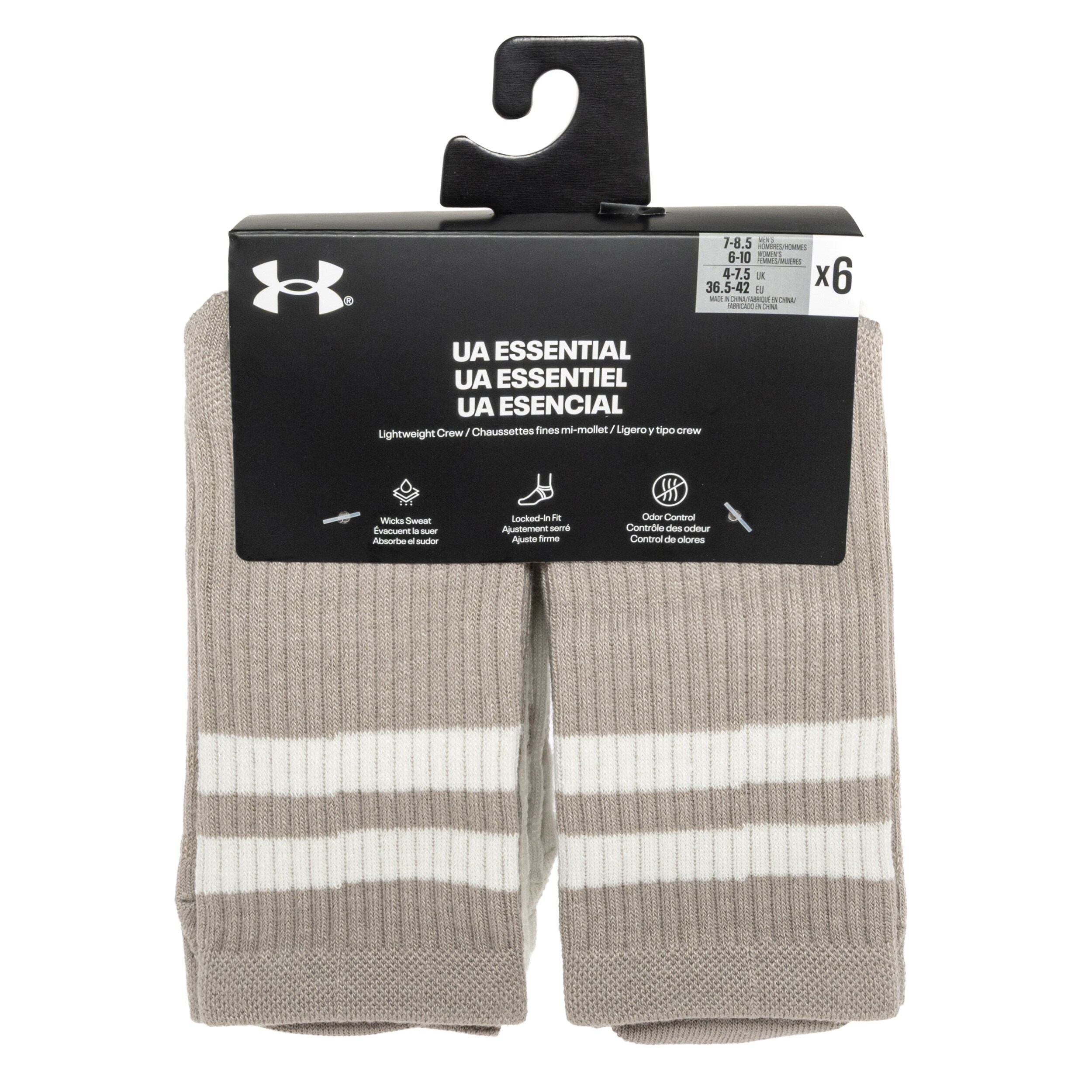 Ponožky Under Armour Essential Crew Timberwolf Taupe / Stone - 6 párů