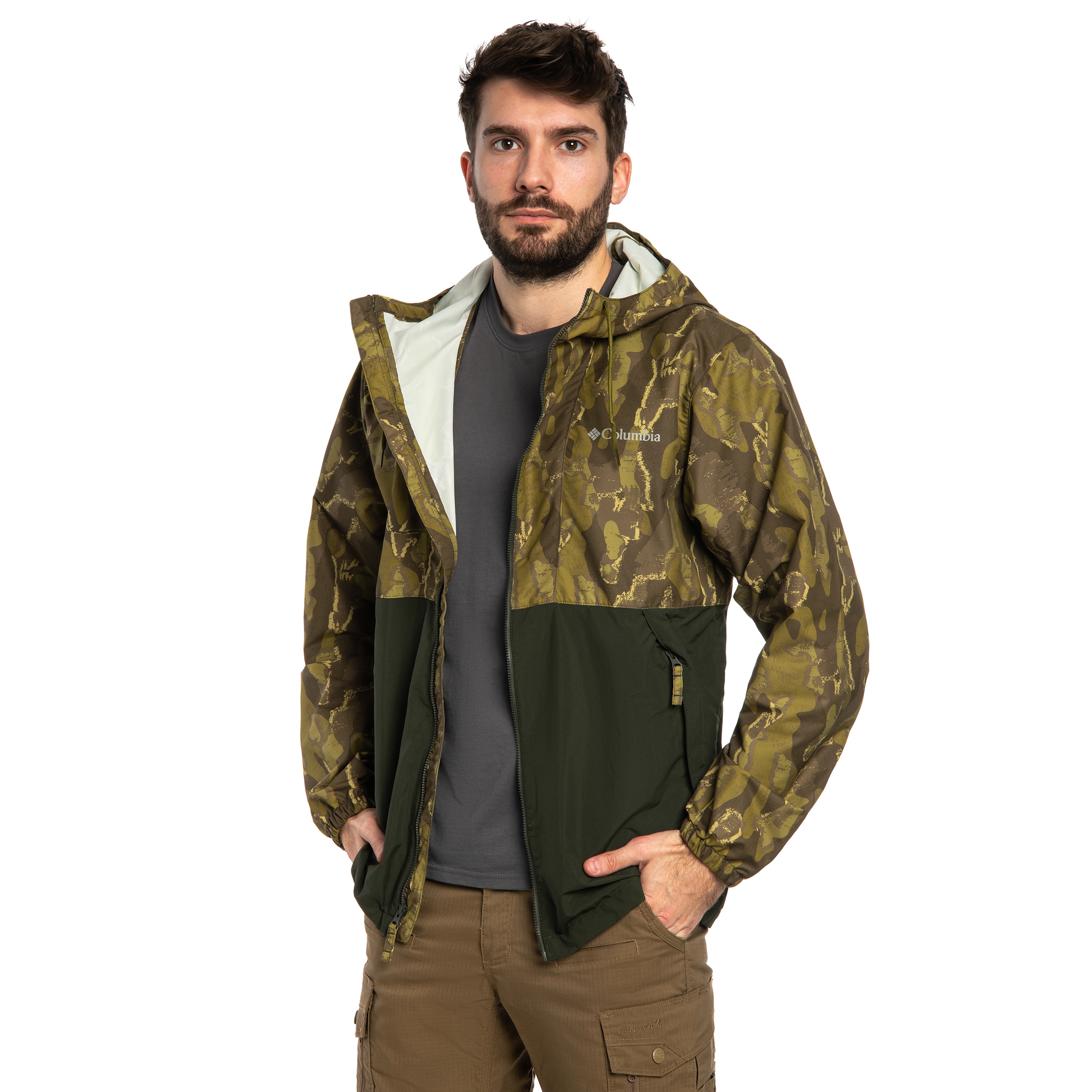 Bunda Columbia Spire Valley Novelty Windbreaker - Mossy Green Treebark/Greenscape