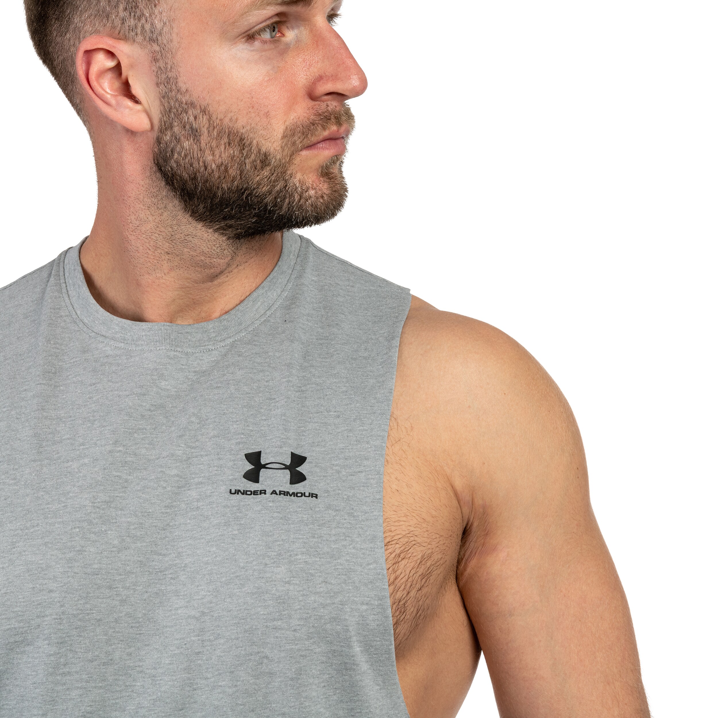 Tričko Tank Top Under Armour Left Chest Cut-Off - Steel Light Heather/Black
