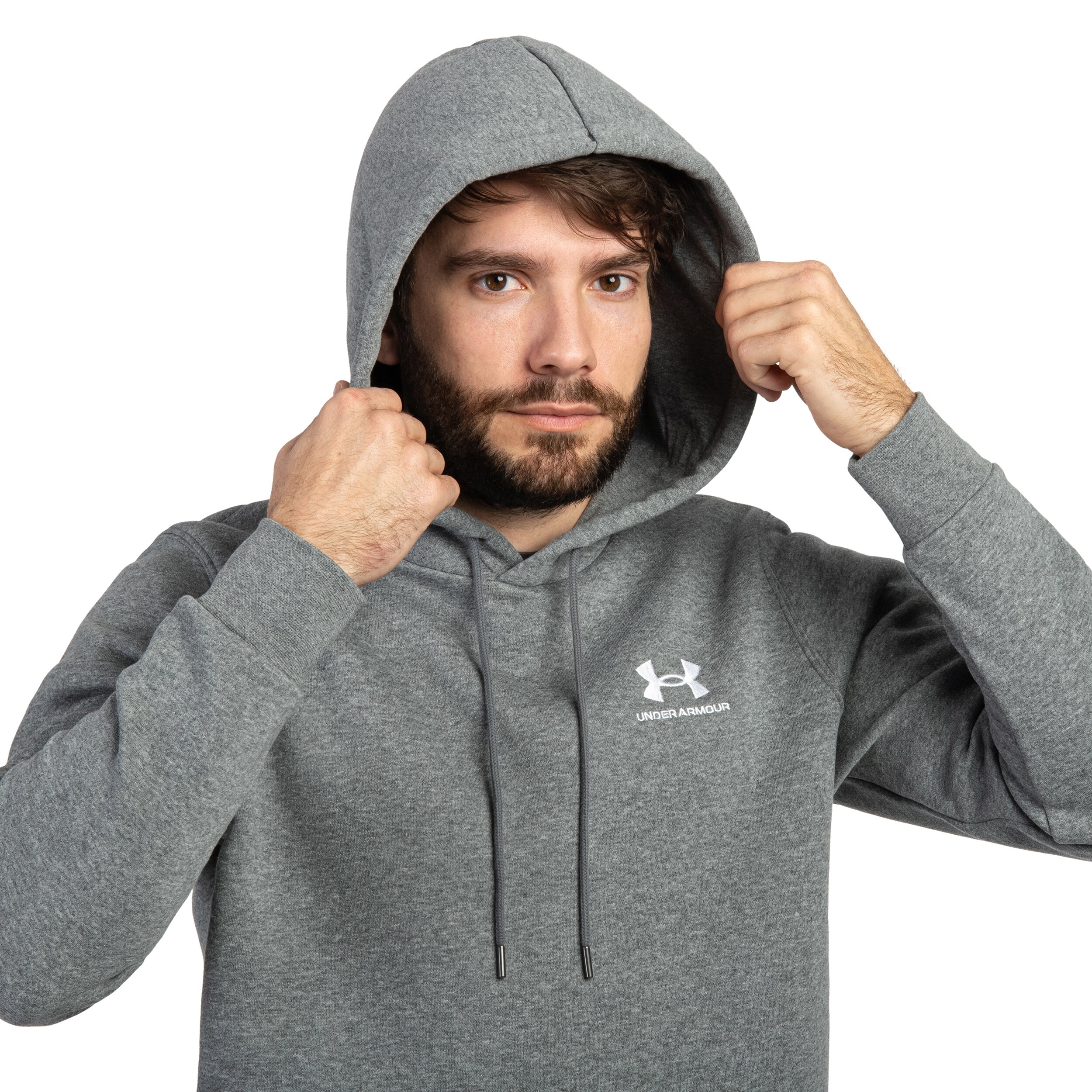 Mikina Under Armour Icon Fleece Hoodie - Pitch Gray Medium Heather/White