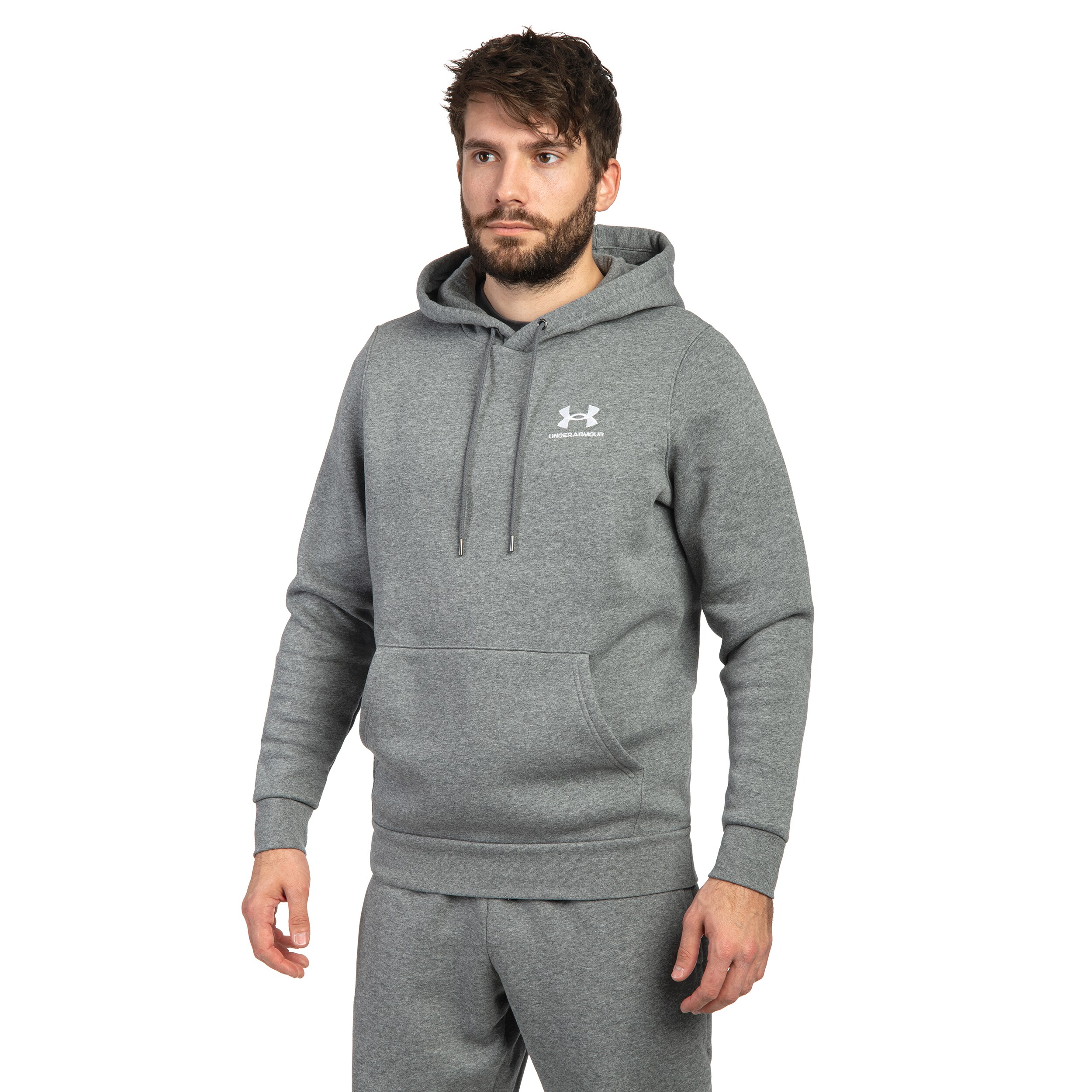 Mikina Under Armour Icon Fleece Hoodie - Pitch Gray Medium Heather/White