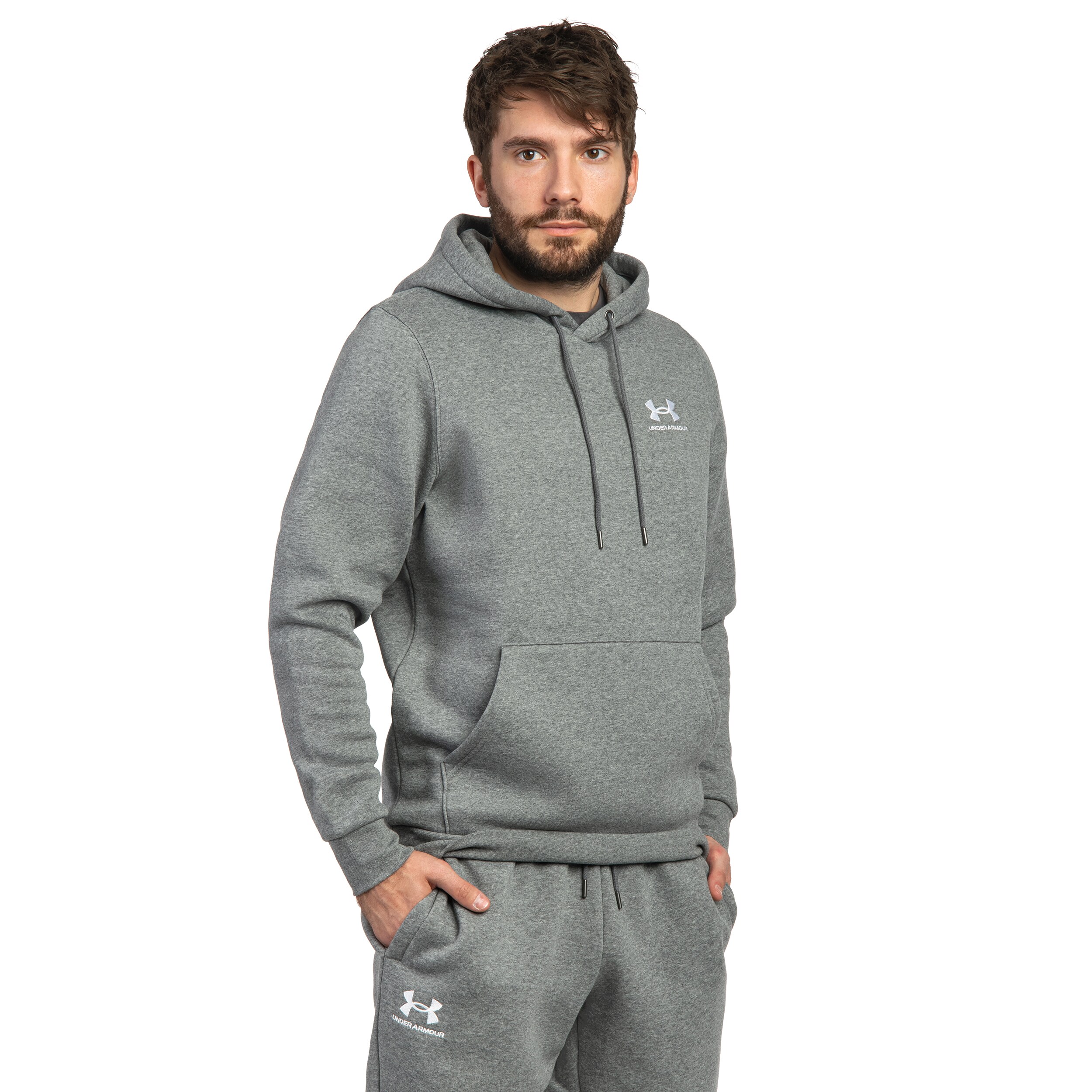 Mikina Under Armour Icon Fleece Hoodie - Pitch Gray Medium Heather/White
