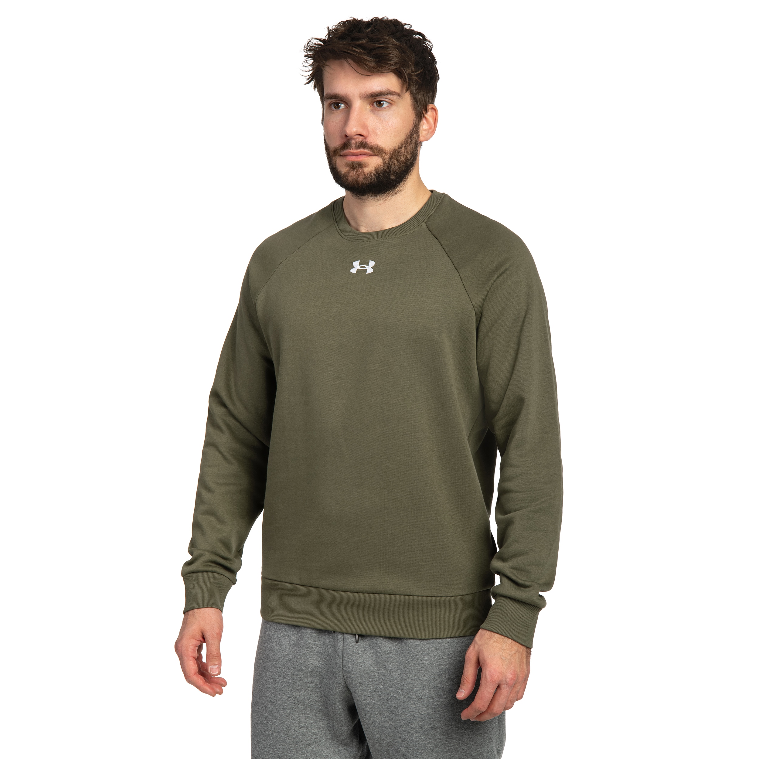 Mikina Under Armour UA Rival Fleece Crew - Marine OD Green/White